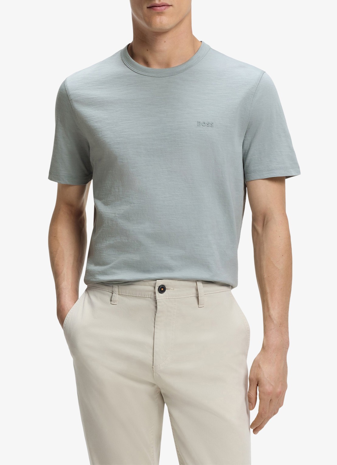 BOSS T-shirt van slubkatoen met logodetail - detail open grey-084 / grijs