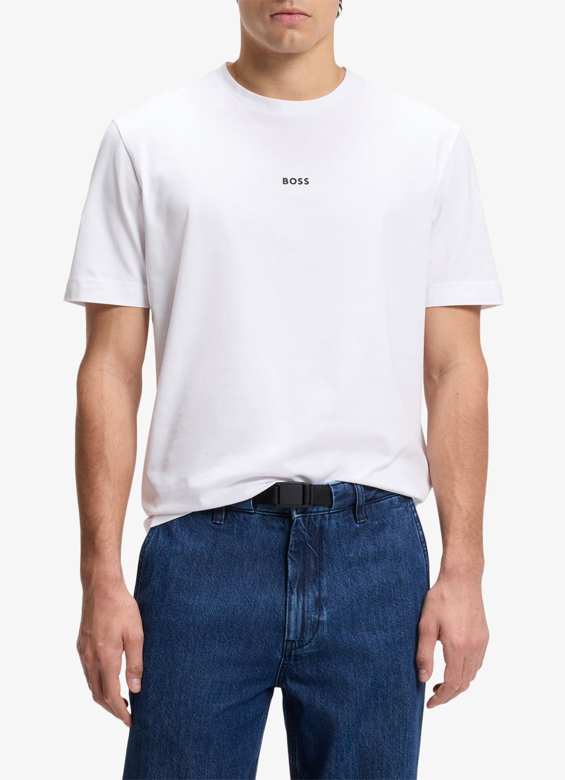 BOSS T-shirt van stretchkatoen met contrastlogo - detail white-100 / wit