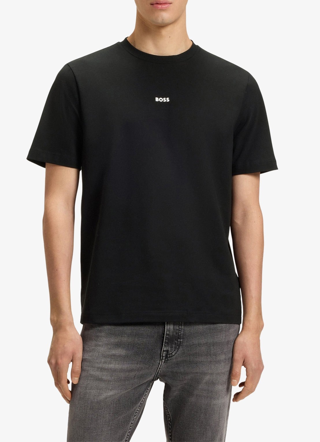 BOSS T-shirt van stretchkatoen met contrastlogo - detail 4 black-001 / zwart
