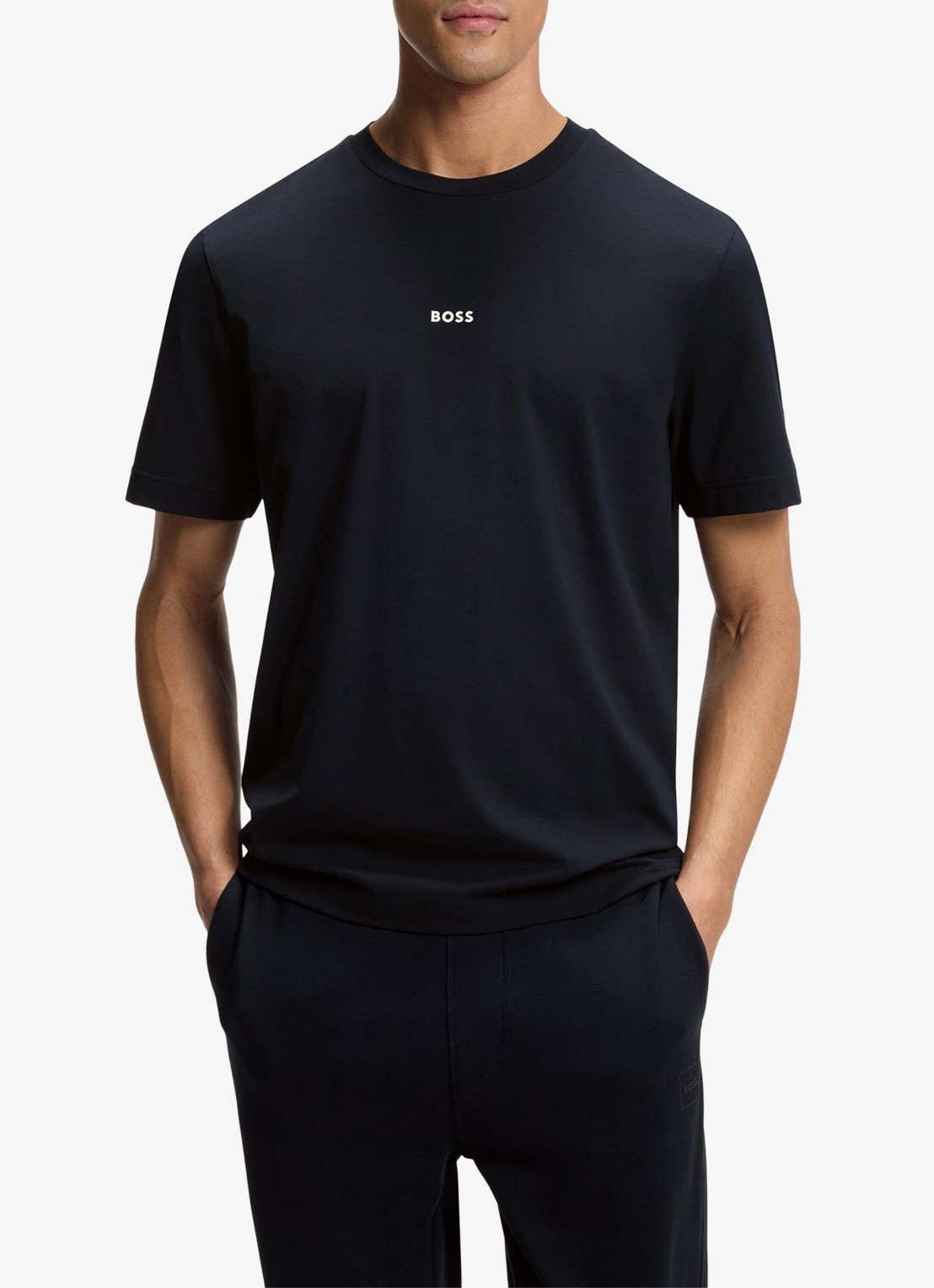 BOSS T-shirt van stretchkatoen met contrastlogo - detail 3 dark blue-404 / blauw