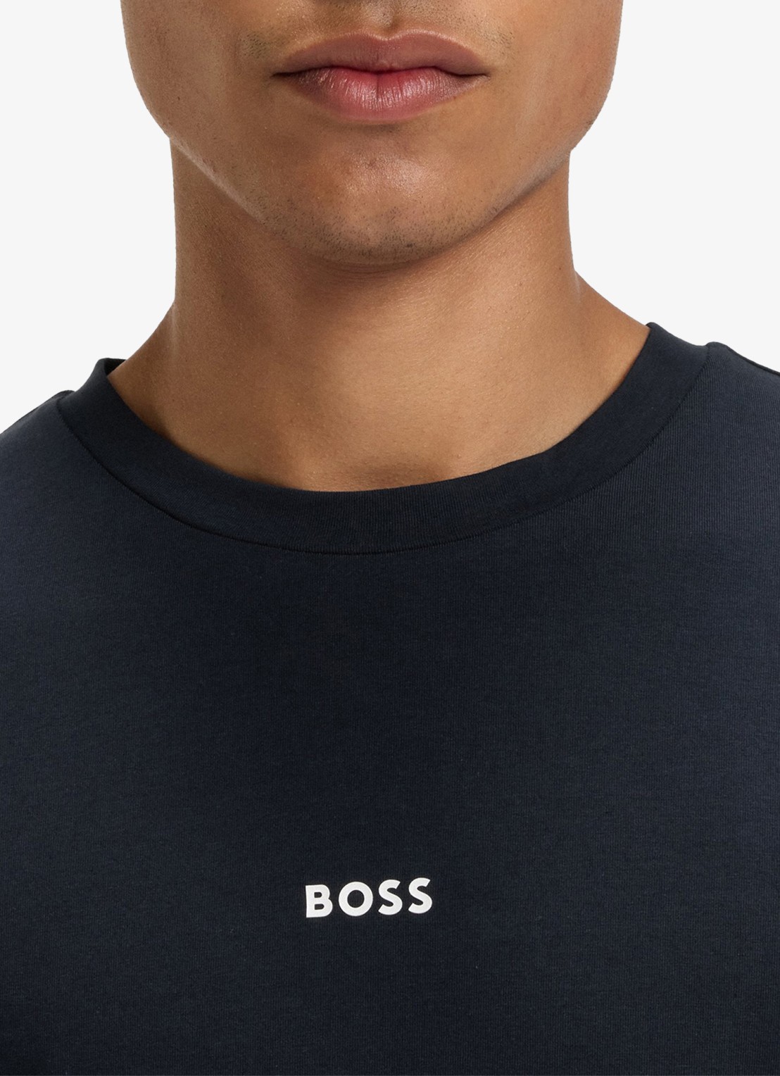 BOSS T-shirt van stretchkatoen met contrastlogo - detail 4 dark blue-404 / blauw