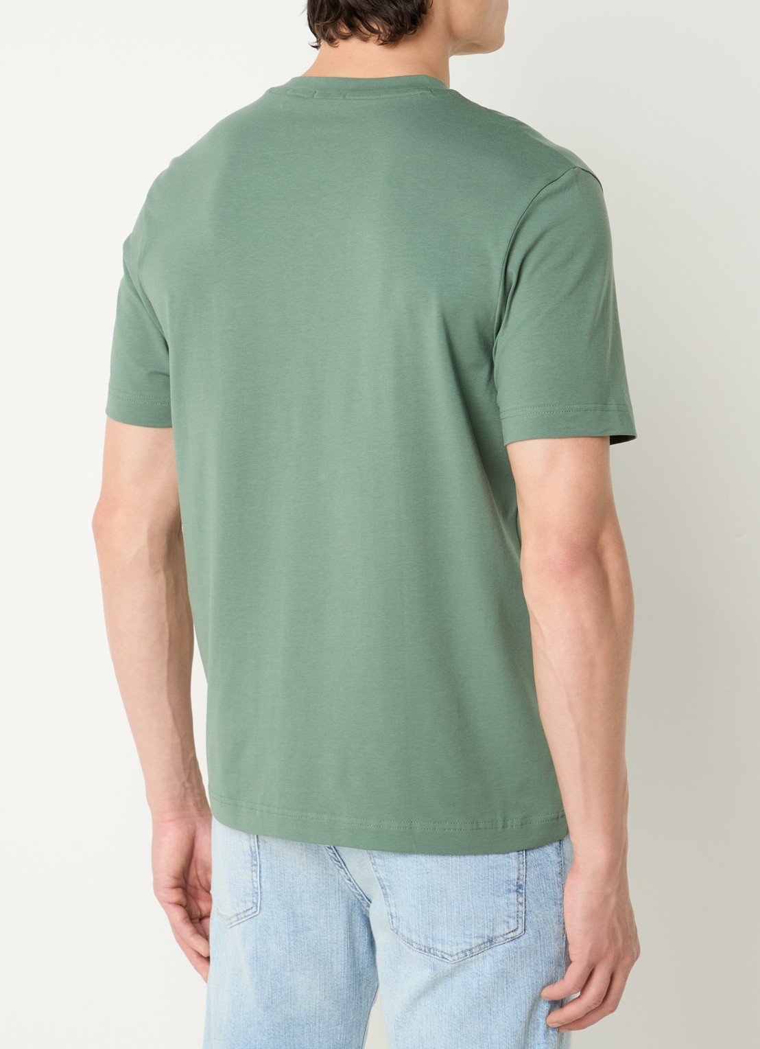 BOSS T-shirt van stretchkatoen met contrastlogo - achterkant 3 open green-341 / groen