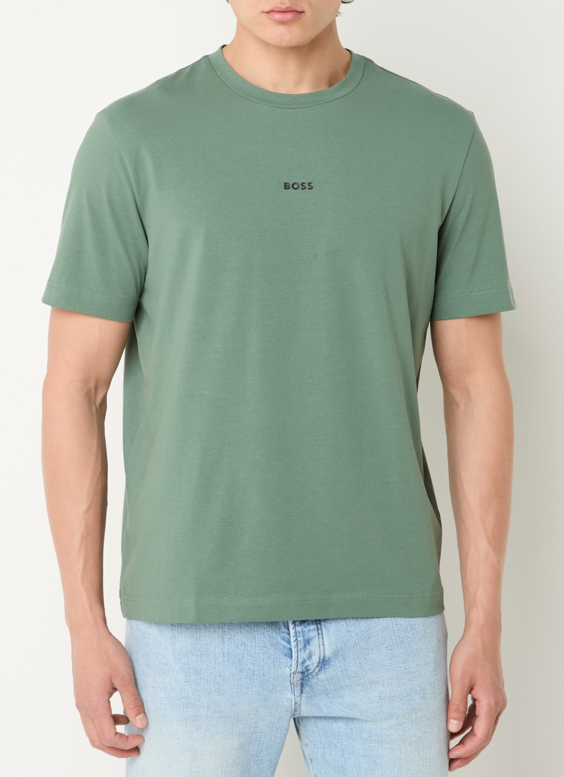 BOSS T-shirt van stretchkatoen met contrastlogo - detail 4 open green-341 / groen
