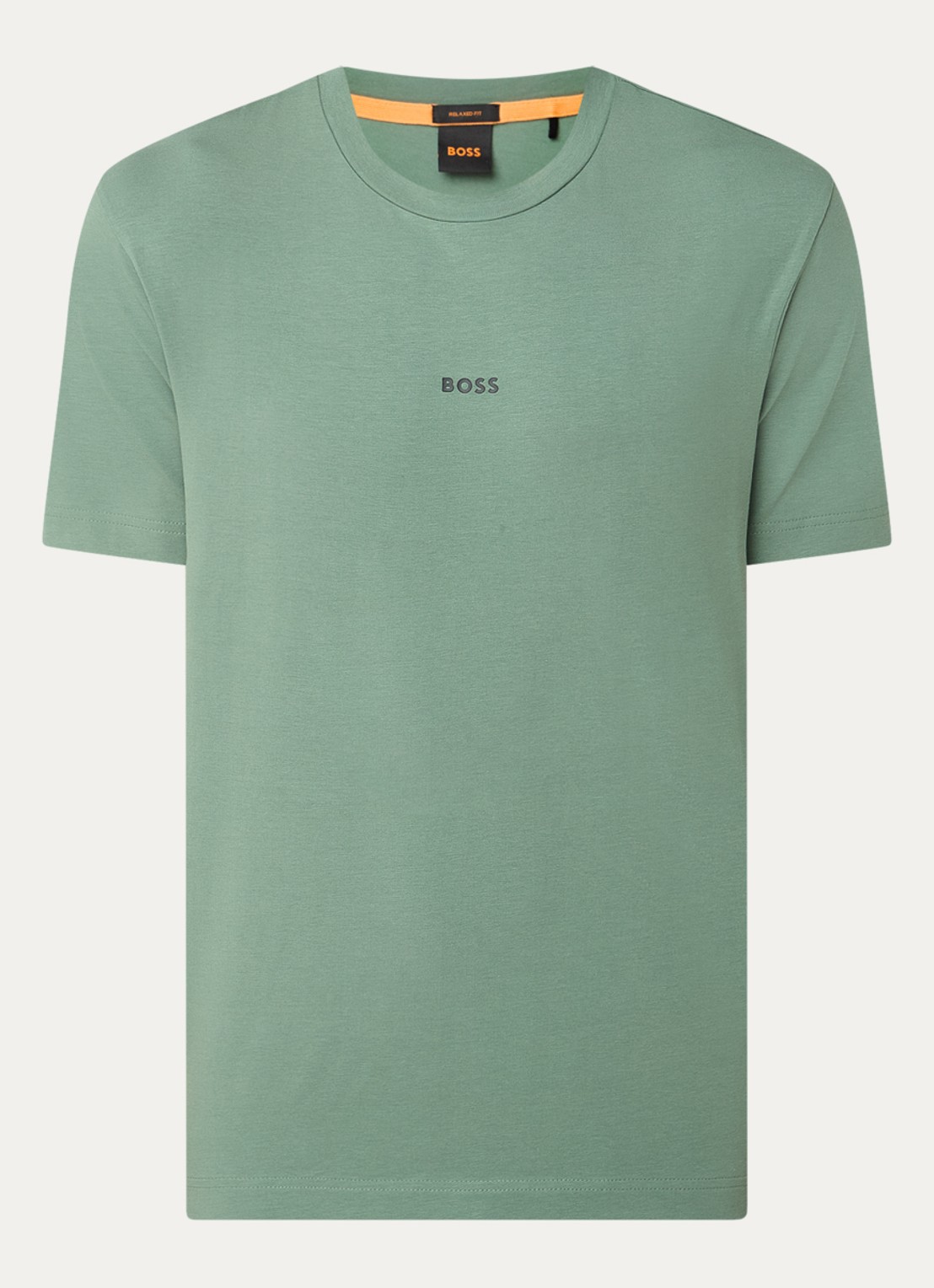 BOSS T-shirt van stretchkatoen met contrastlogo - voorkant open green-341 / groen
