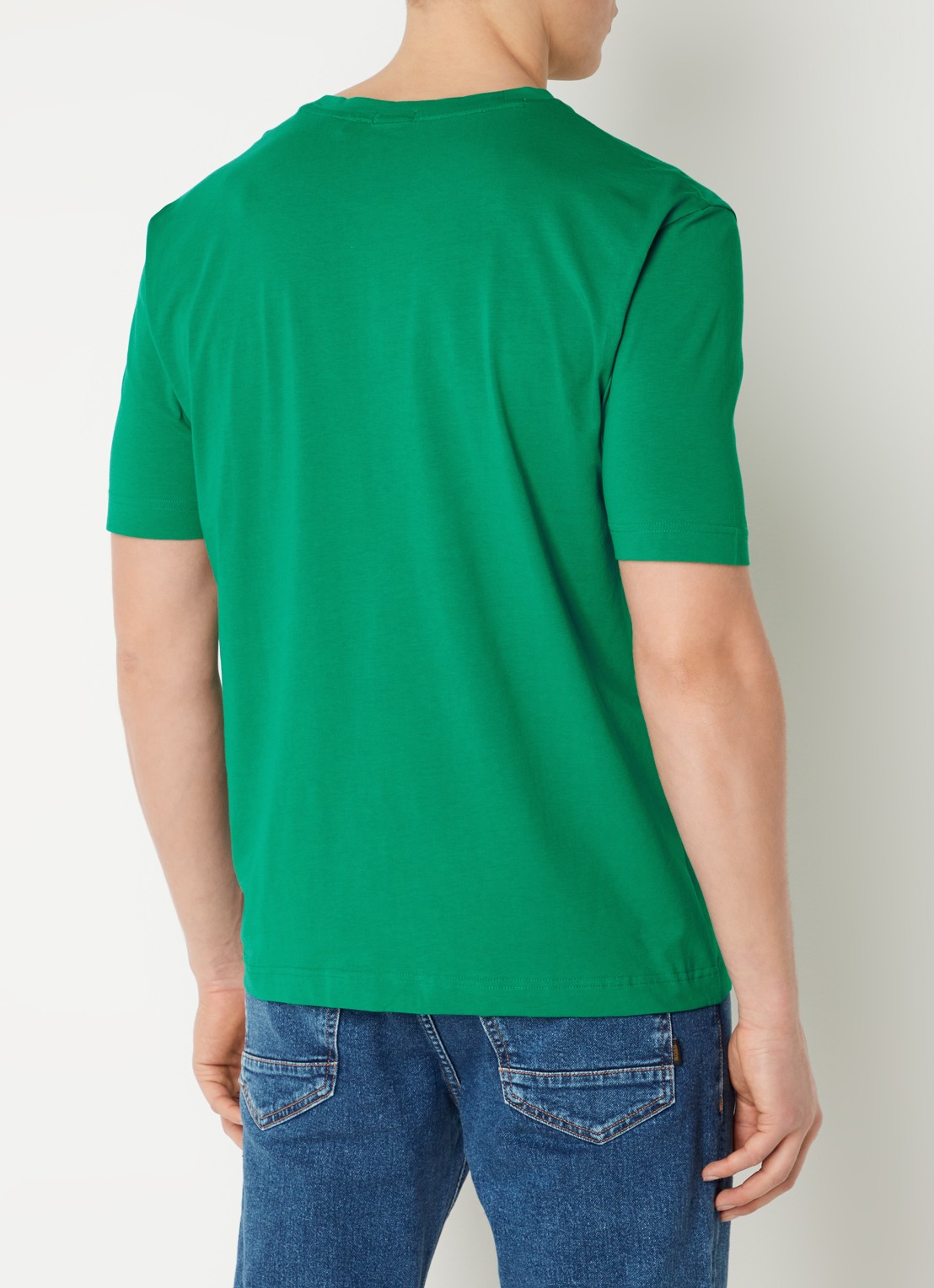 BOSS T-shirt van stretchkatoen met contrastlogo - achterkant open green-341 / groen