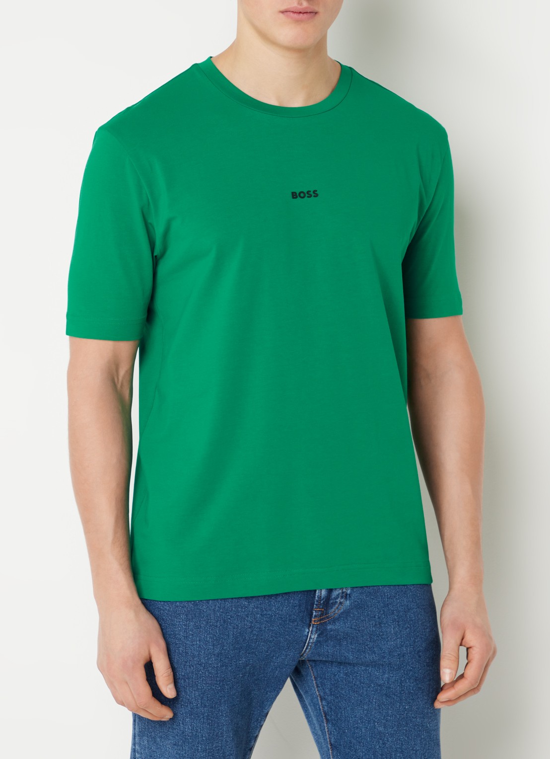 BOSS T-shirt van stretchkatoen met contrastlogo - detail 4 open green-341 / groen