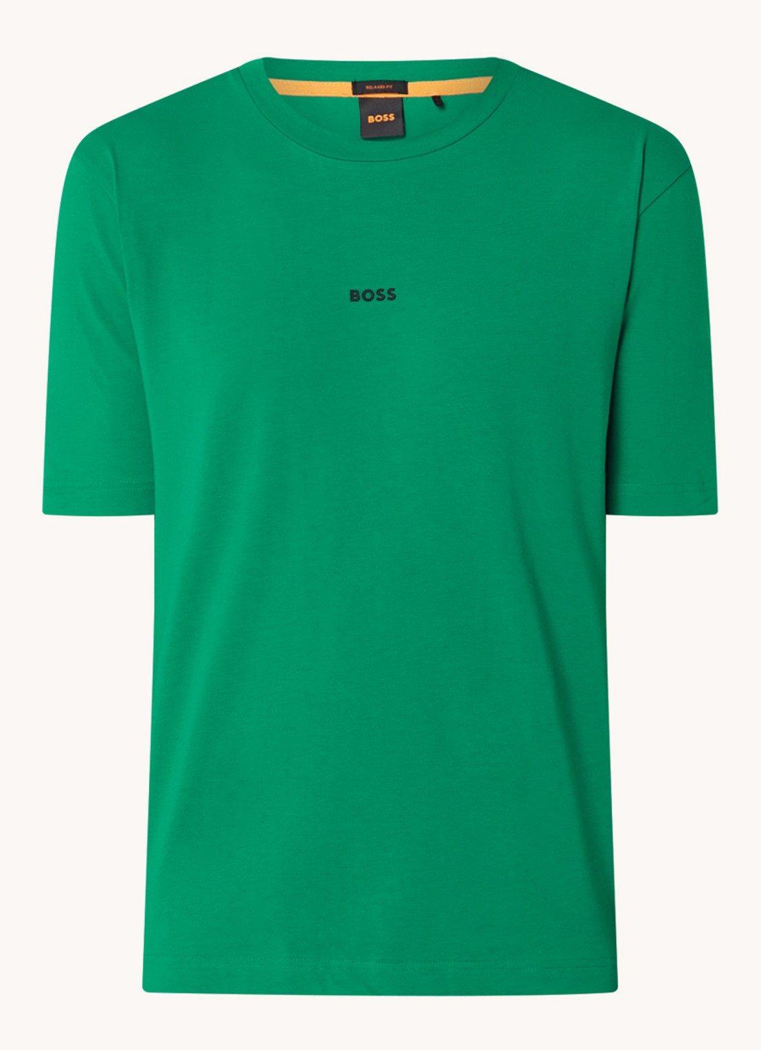 BOSS T-shirt van stretchkatoen met contrastlogo - voorkant 2 open green-341 / groen
