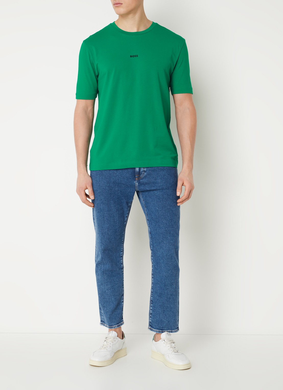 BOSS T-shirt van stretchkatoen met contrastlogo - voorkant 3 open green-341 / groen