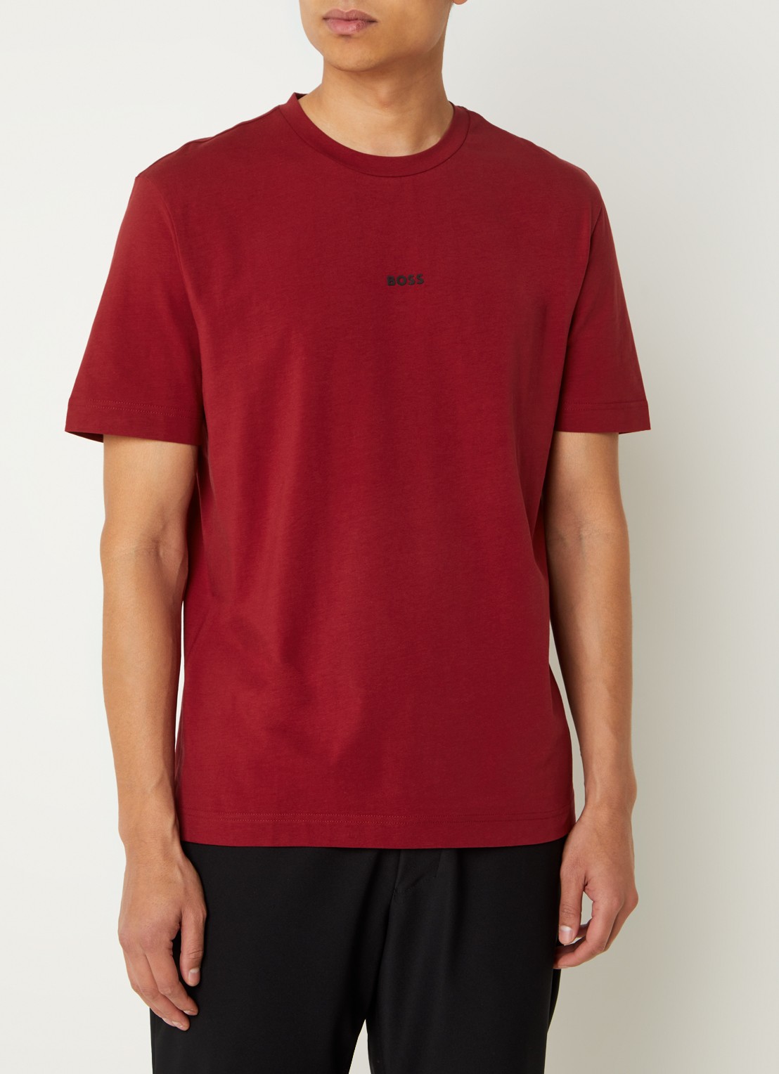 BOSS T-shirt van stretchkatoen met contrastlogo - detail open red-647 / rood