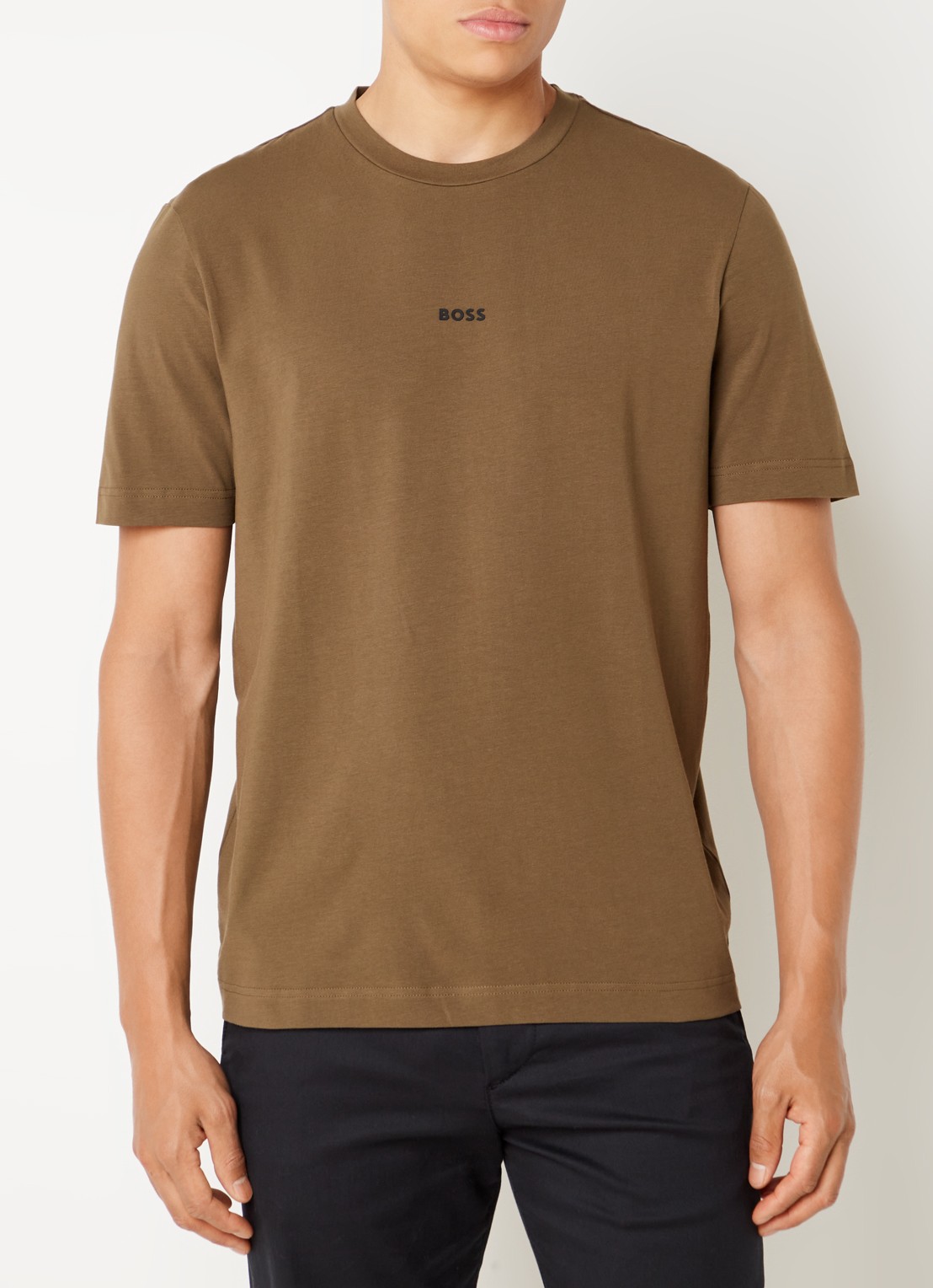 BOSS T-shirt van stretchkatoen met contrastlogo - detail 3 open green-368 / groen