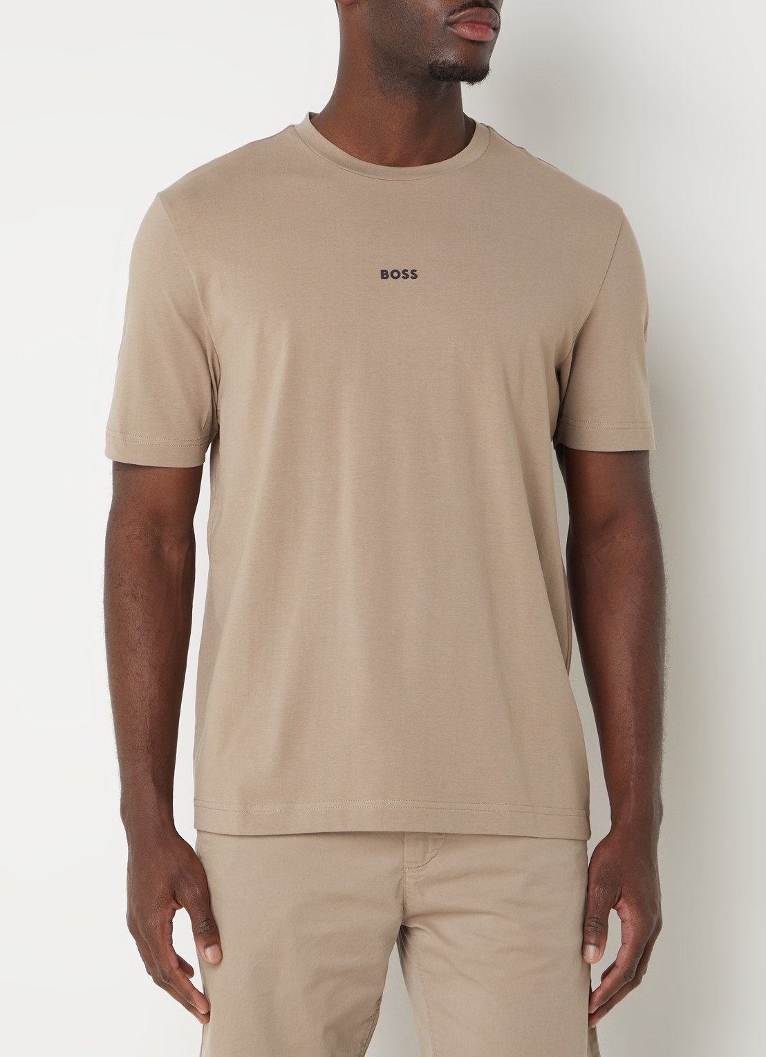 BOSS T-shirt van stretchkatoen met contrastlogo - detail 2 open brown-246 / bruin
