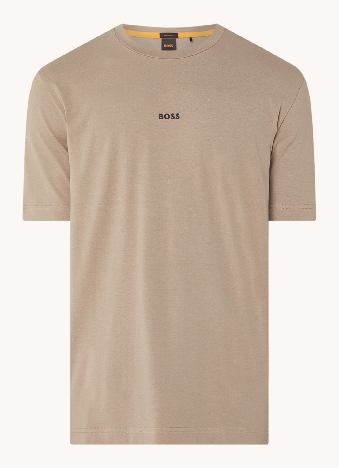 BOSS T-shirt van stretchkatoen met contrastlogo - voorkant 3 open brown-246 / bruin