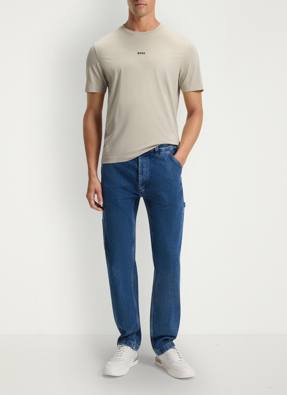 BOSS T-shirt van stretchkatoen met contrastlogo - voorkant 2 light beige-271 / beige