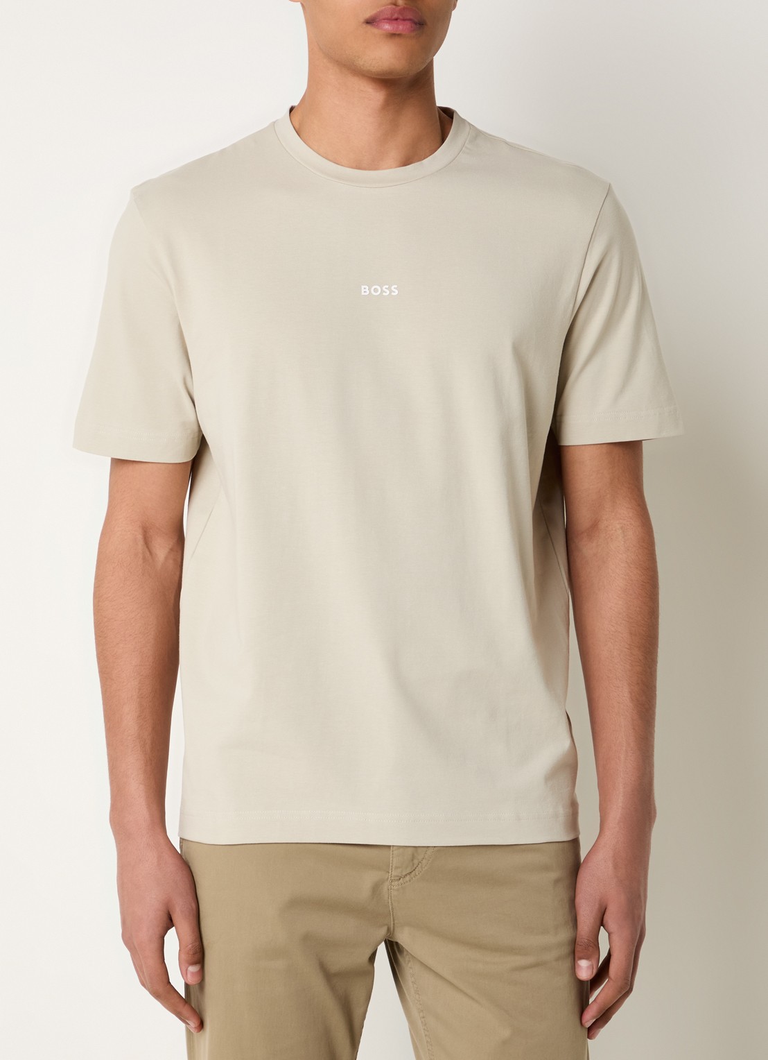 BOSS T-shirt van stretchkatoen met contrastlogo - detail 7 light beige-271 / beige