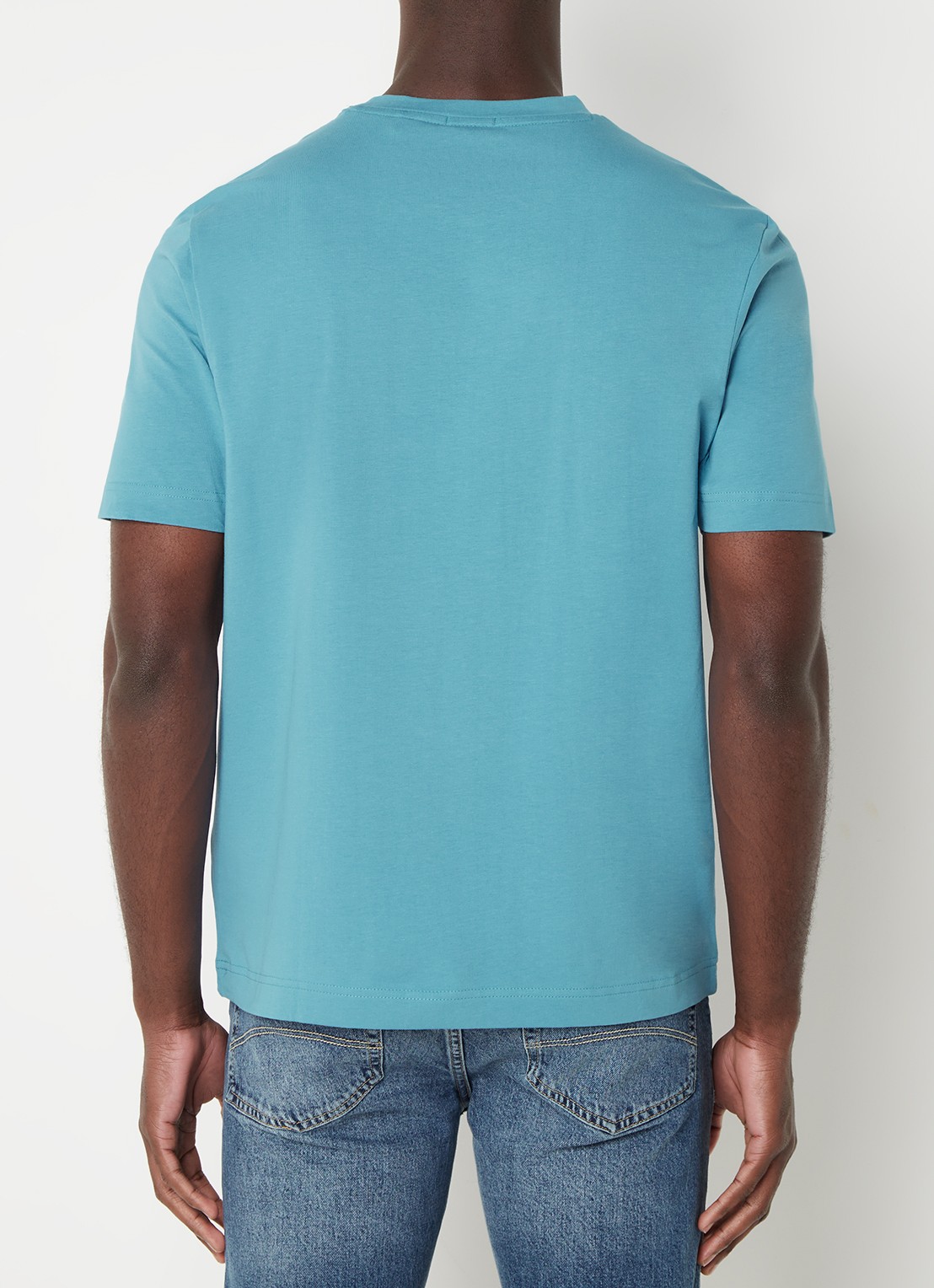 BOSS T-shirt van stretchkatoen met contrastlogo - achterkant open blue-486 / blauw