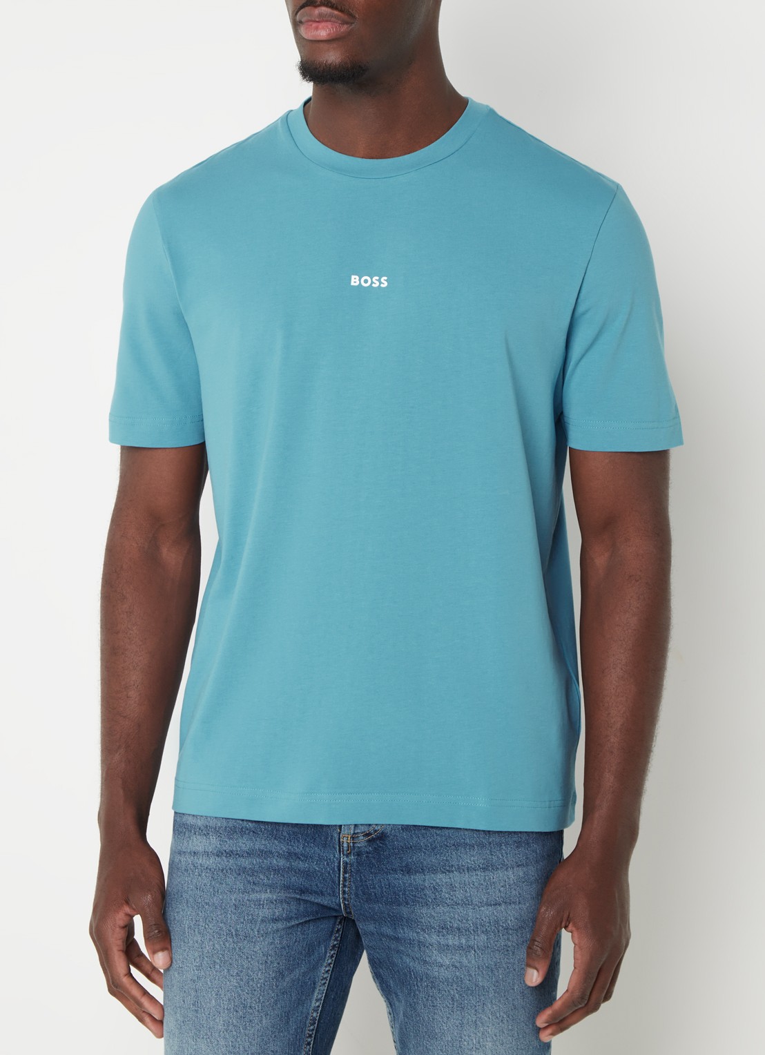 BOSS T-shirt van stretchkatoen met contrastlogo - detail 4 open blue-486 / blauw