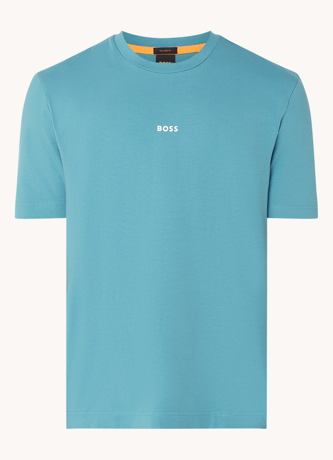 BOSS T-shirt van stretchkatoen met contrastlogo - voorkant 2 open blue-486 / blauw