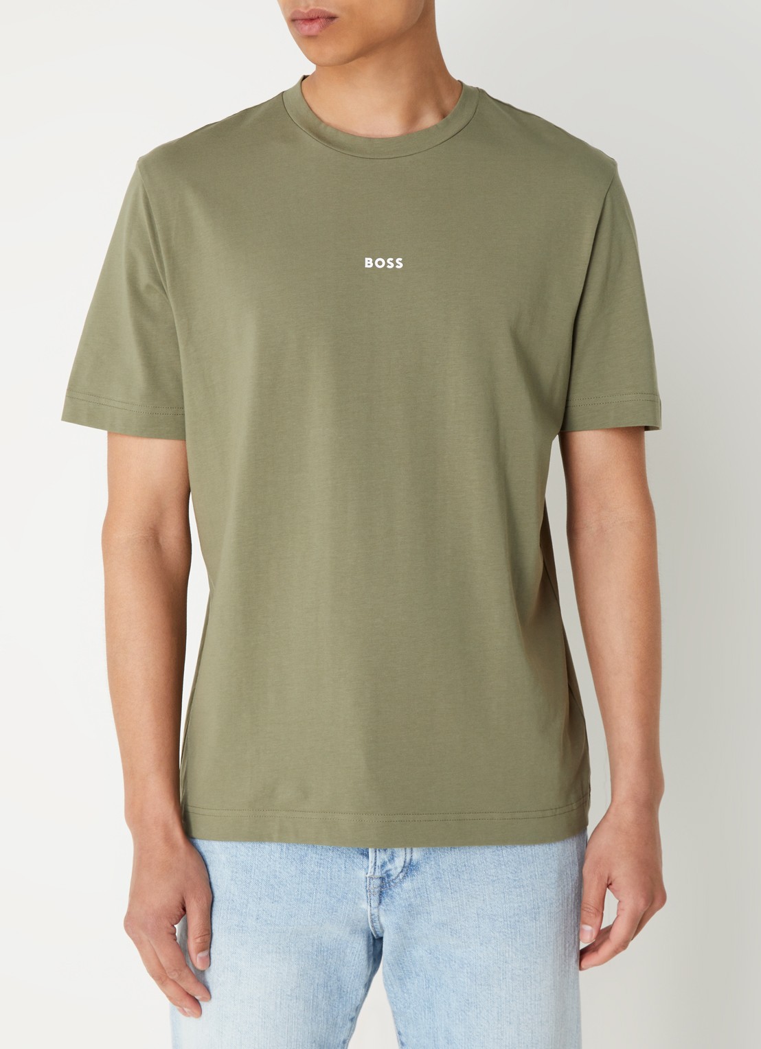 BOSS T-shirt van stretchkatoen met contrastlogo - detail open green-349 / groen