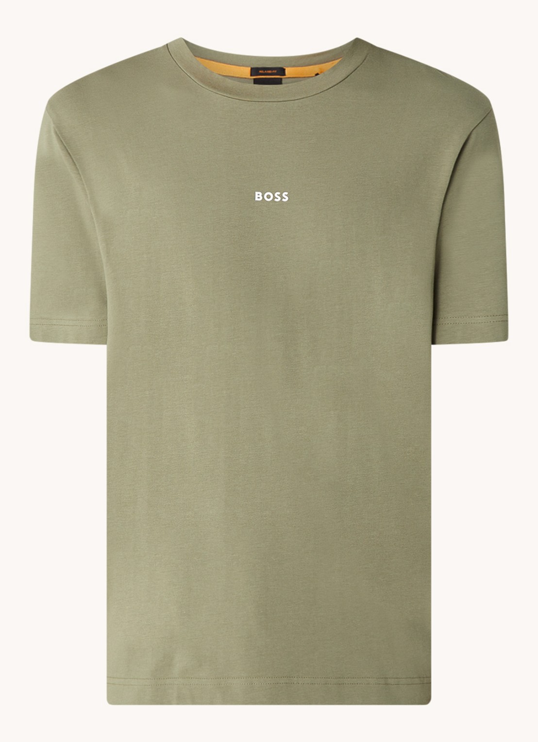 BOSS T-shirt van stretchkatoen met contrastlogo - voorkant 3 open green-349 / groen