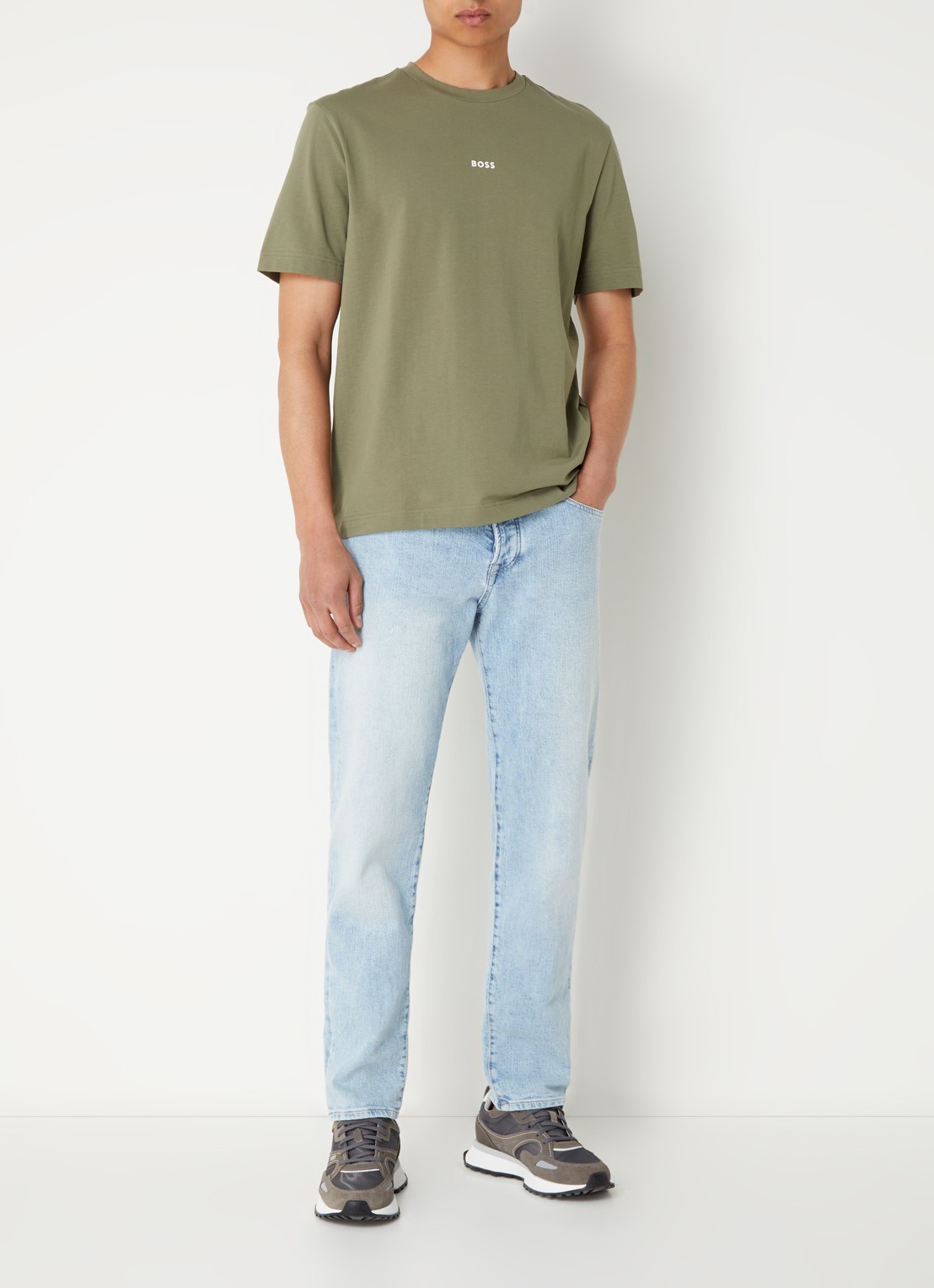 BOSS T-shirt van stretchkatoen met contrastlogo - voorkant 4 open green-349 / groen