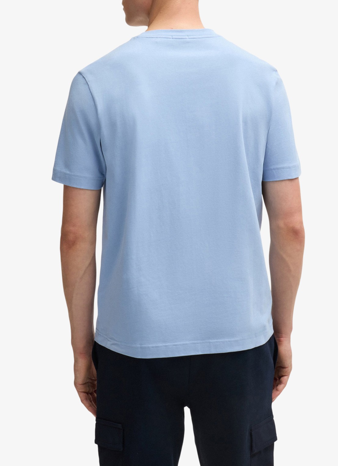 BOSS T-shirt van stretchkatoen met contrastlogo - achterkant lichtblauw