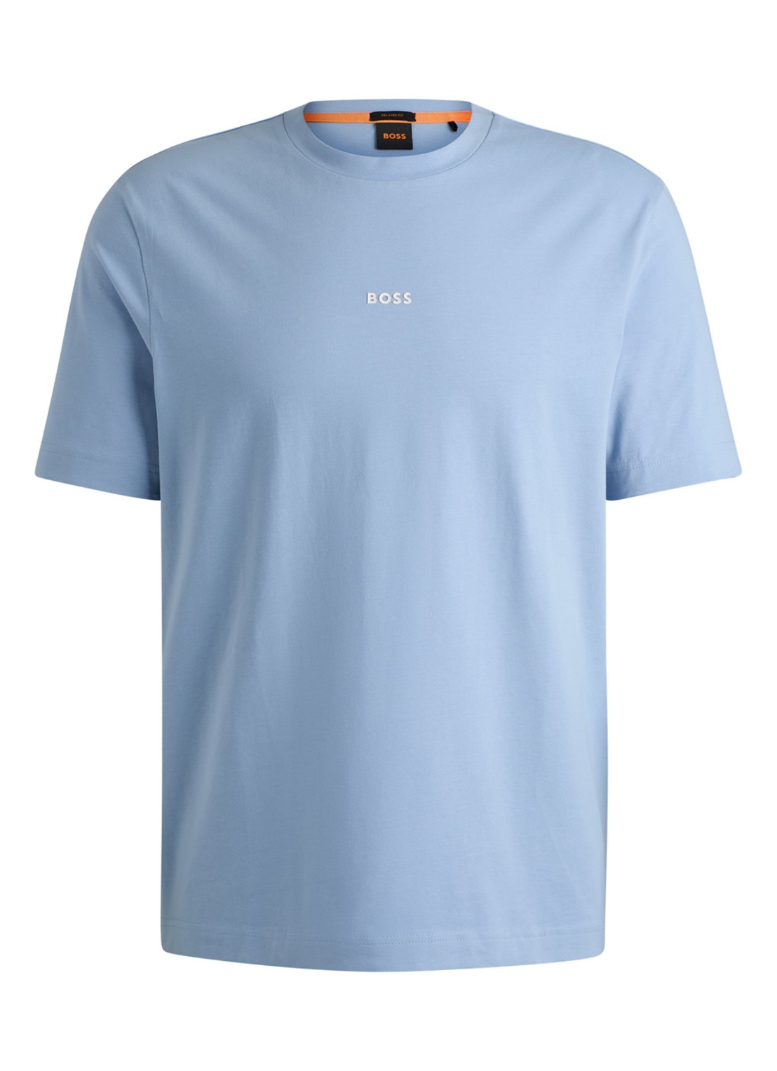 BOSS T-shirt van stretchkatoen met contrastlogo - voorkant 4 lichtblauw