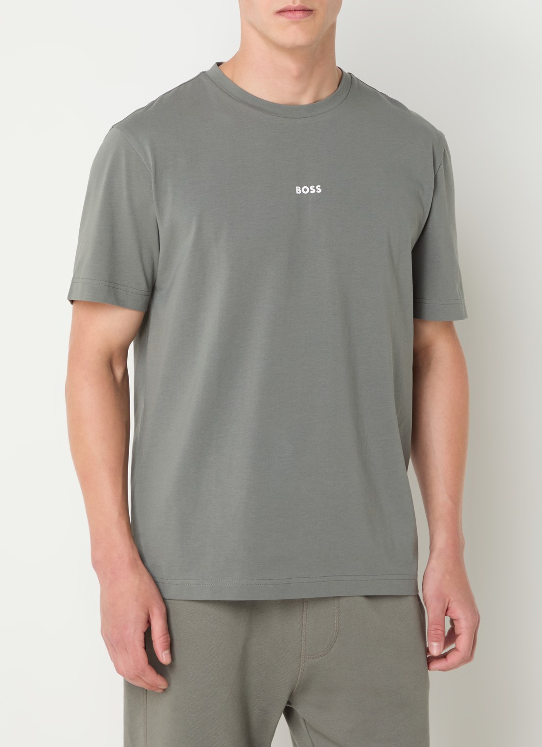 BOSS T-shirt van stretchkatoen met contrastlogo - detail 3 olijfgroen