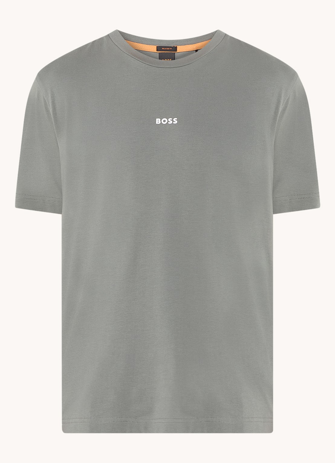 BOSS T-shirt van stretchkatoen met contrastlogo - voorkant olijfgroen