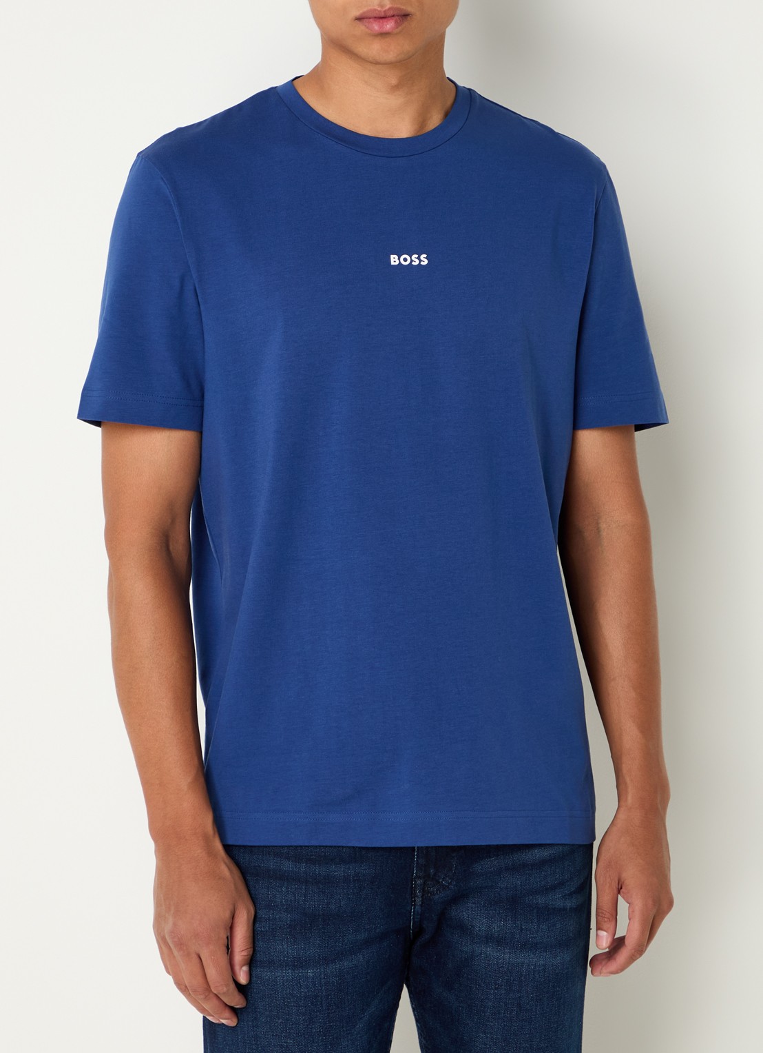 BOSS T-shirt van stretchkatoen met contrastlogo - detail 4 open blue-494 / blauw