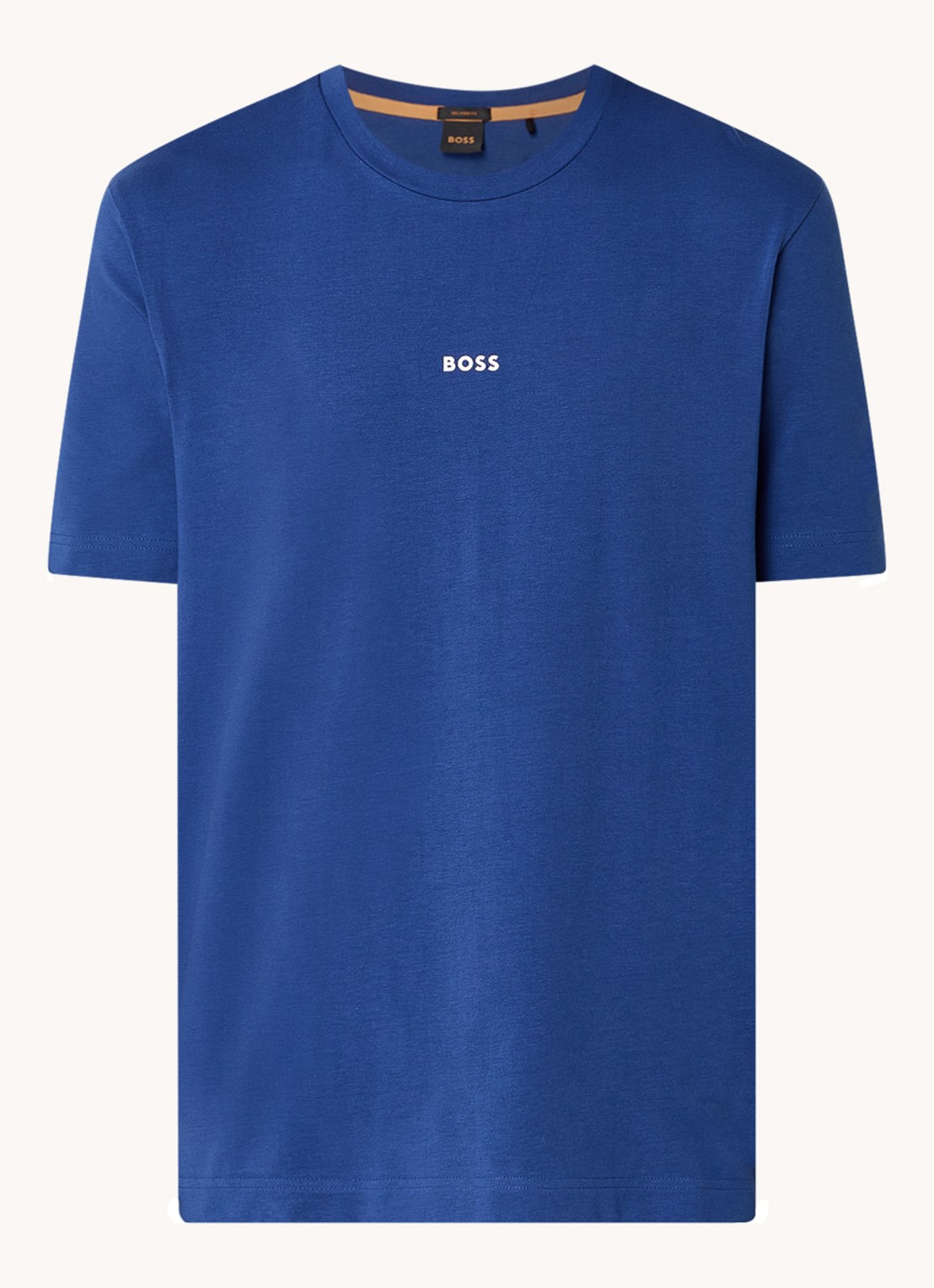 BOSS T-shirt van stretchkatoen met contrastlogo - voorkant 2 open blue-494 / blauw