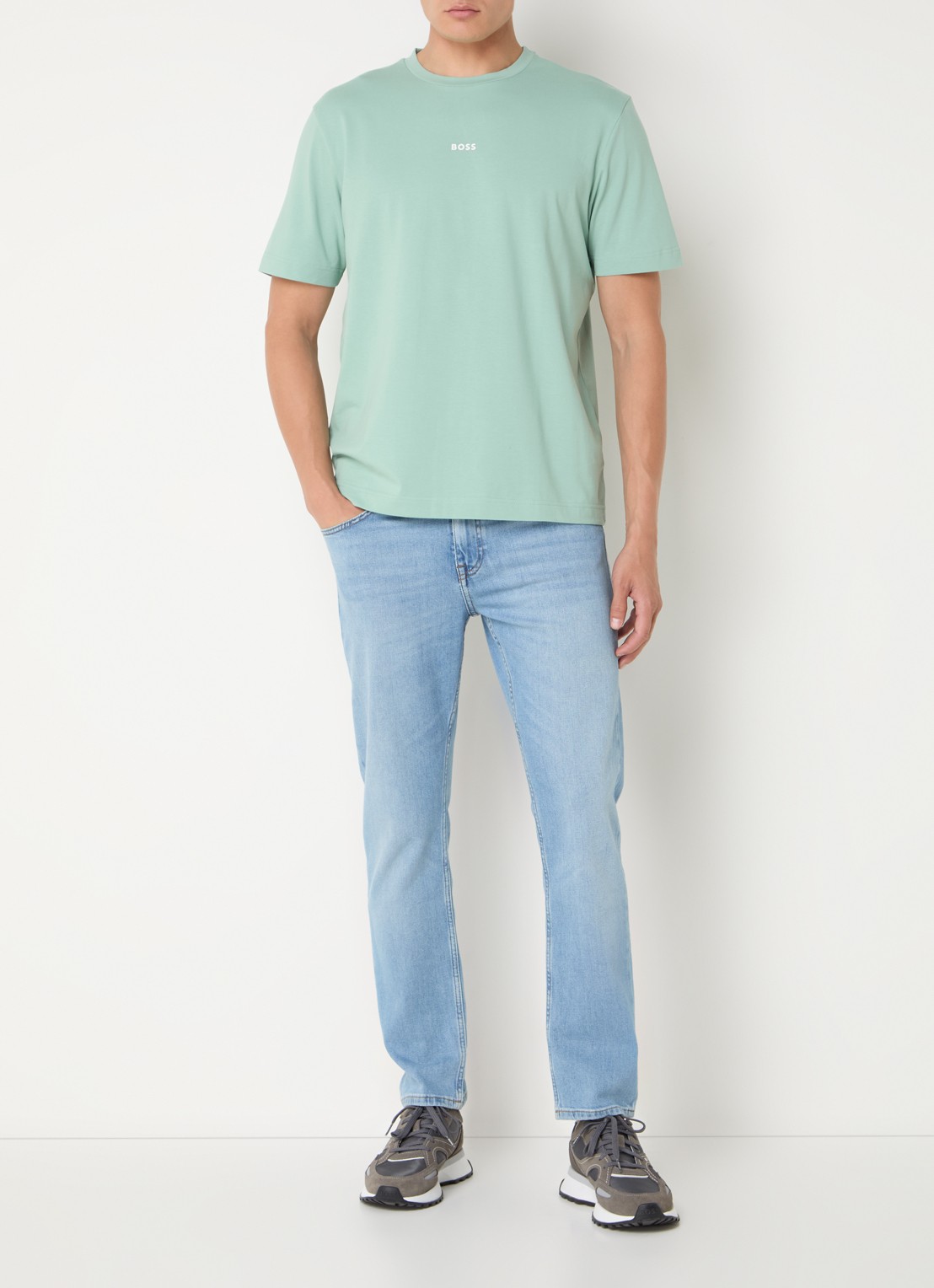 BOSS T-shirt van stretchkatoen met contrastlogo - voorkant 3 light/pastel green-339 / groen