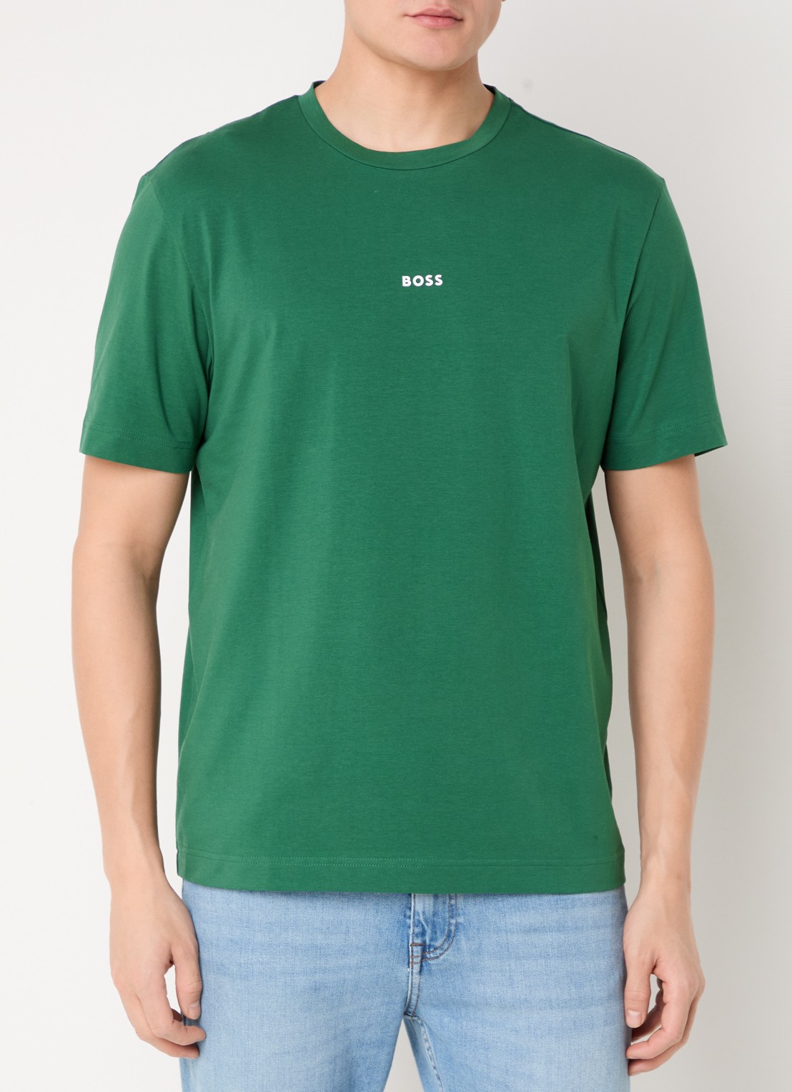 BOSS T-shirt van stretchkatoen met contrastlogo - detail 4 open green-343 / groen