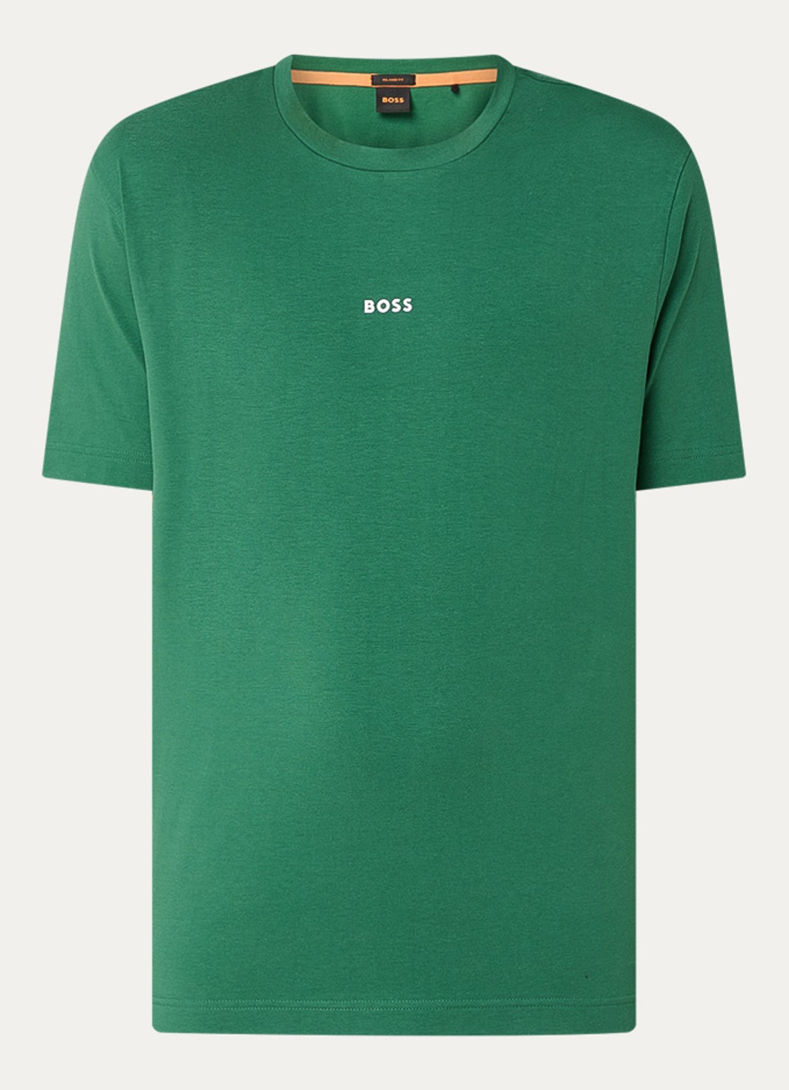 BOSS T-shirt van stretchkatoen met contrastlogo - voorkant 2 open green-343 / groen