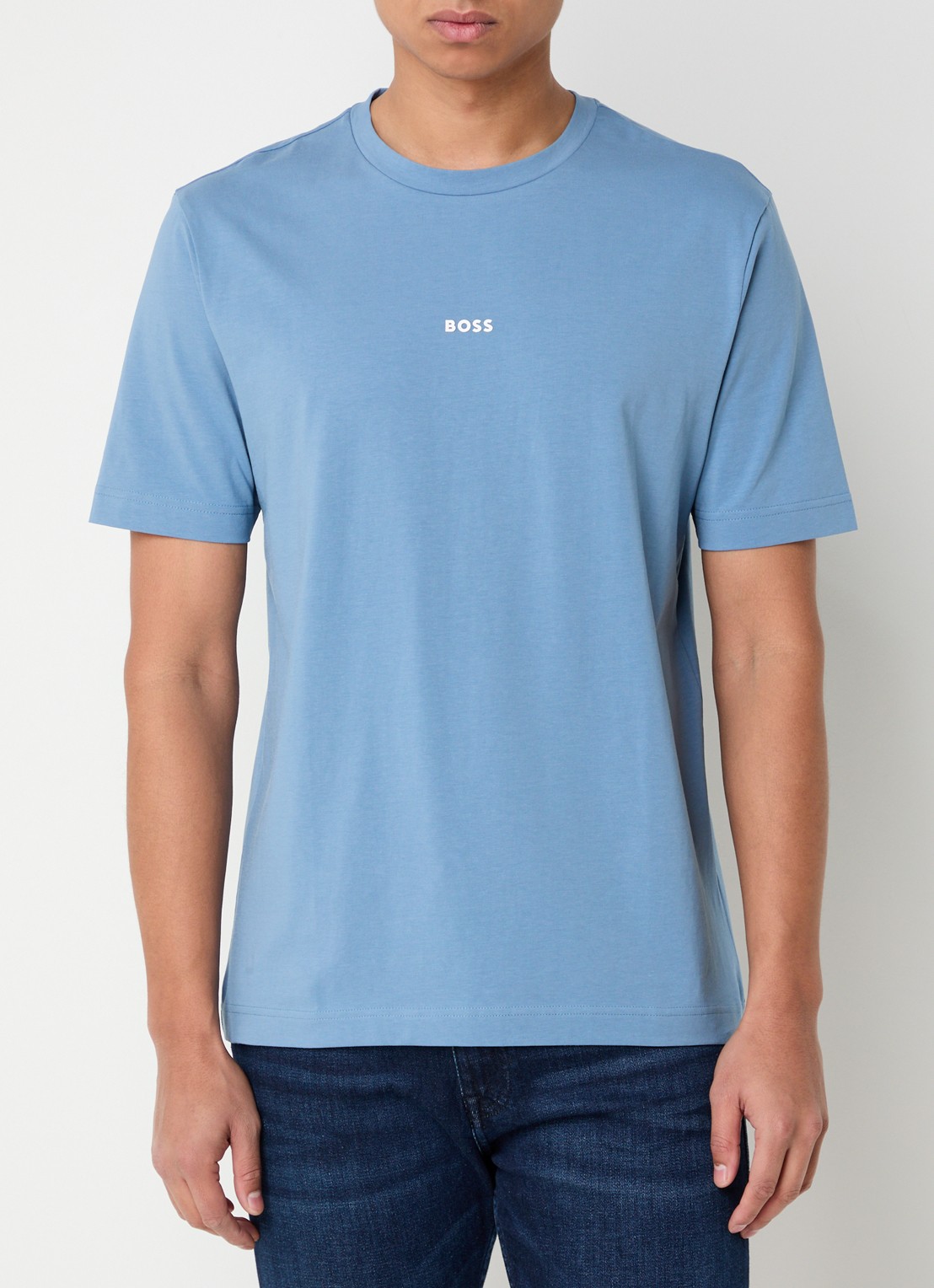 BOSS T-shirt van stretchkatoen met contrastlogo - detail 3 light/pastel blue-459 / blauw