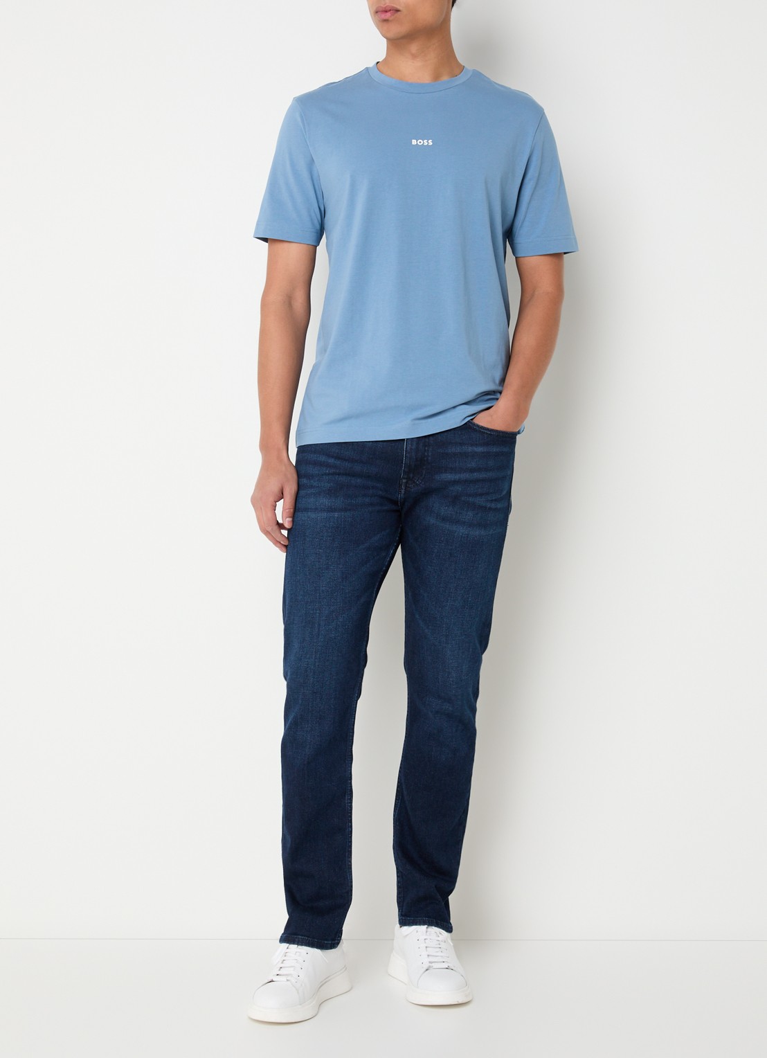 BOSS T-shirt van stretchkatoen met contrastlogo - voorkant 2 light/pastel blue-459 / blauw