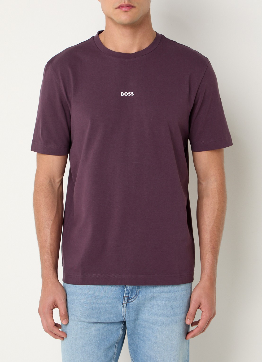 BOSS T-shirt van stretchkatoen met contrastlogo - detail open purple-543 / paars