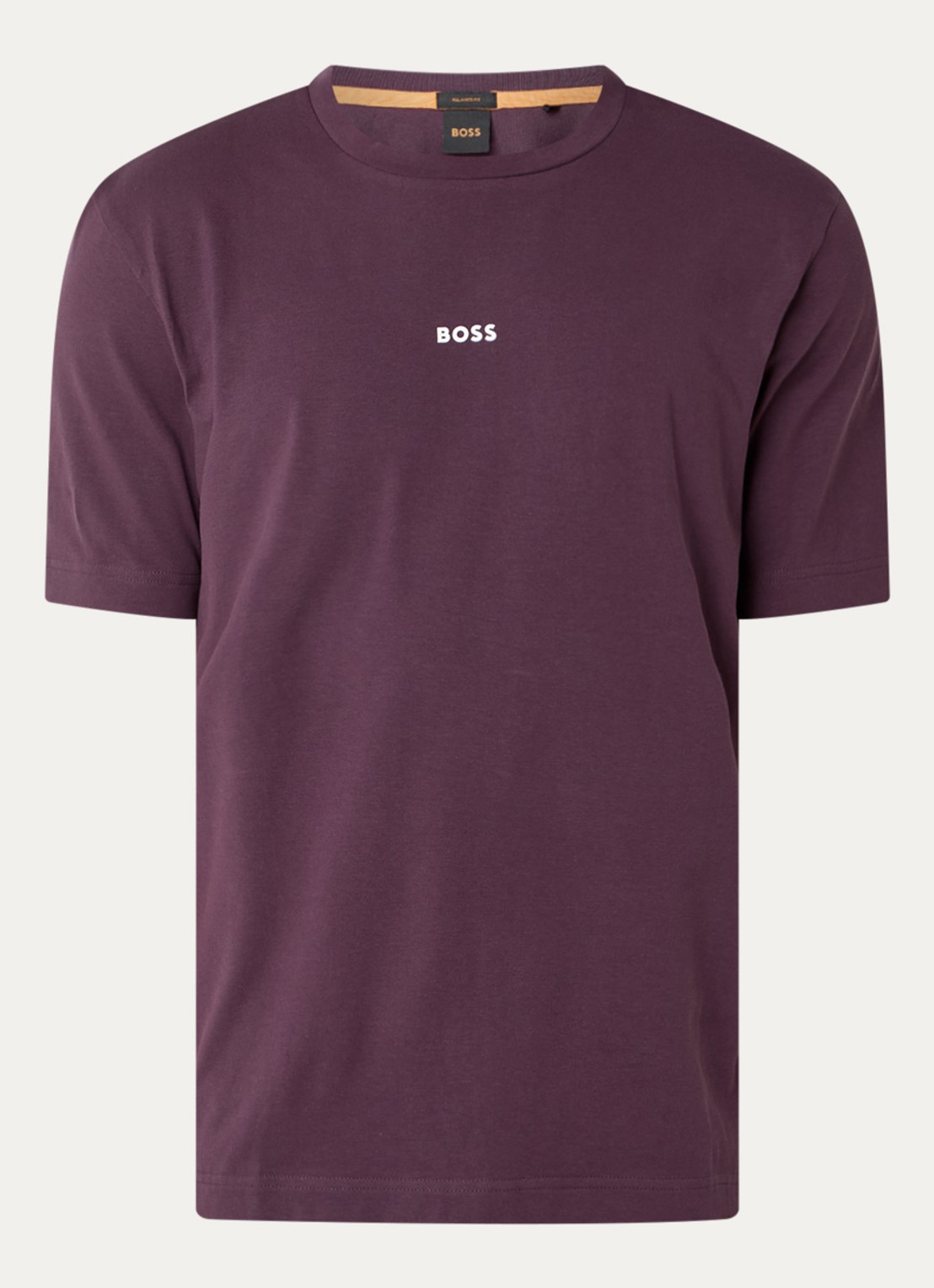 BOSS T-shirt van stretchkatoen met contrastlogo - voorkant 3 open purple-543 / paars