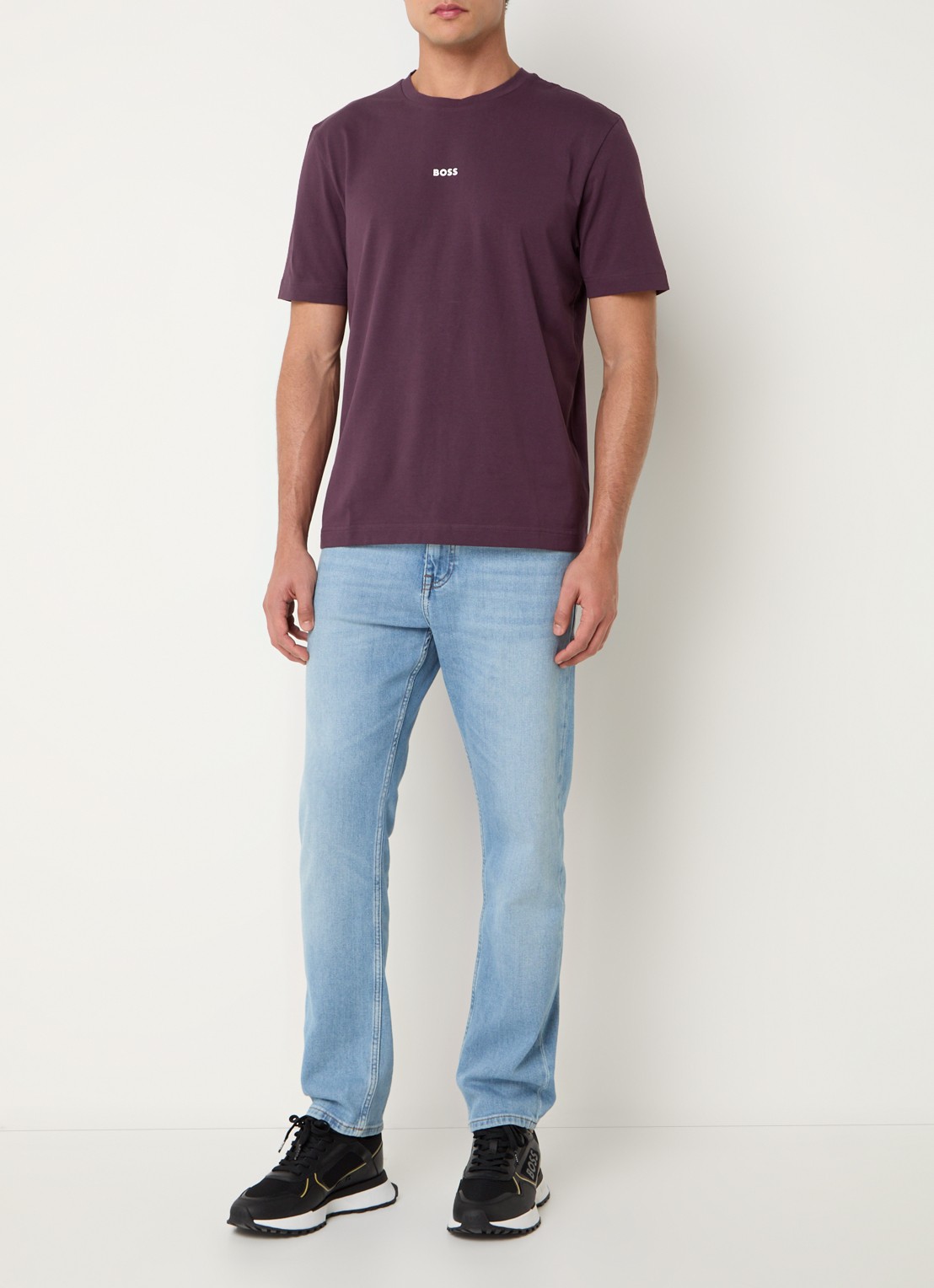 BOSS T-shirt van stretchkatoen met contrastlogo - voorkant 4 open purple-543 / paars