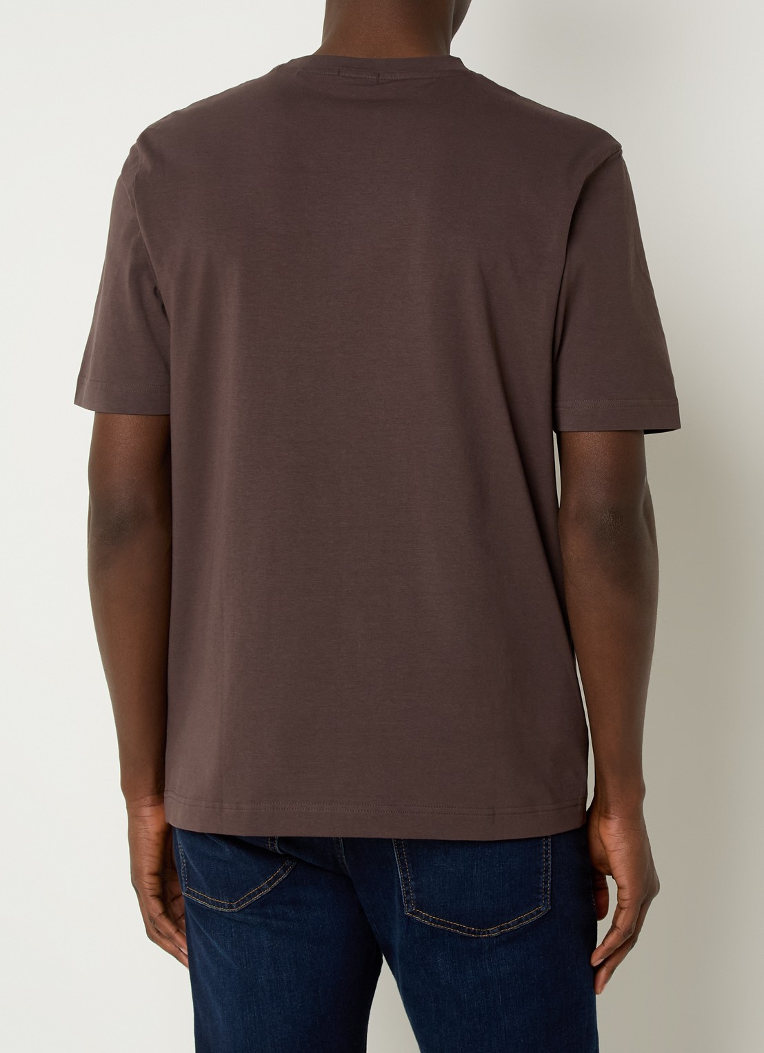 BOSS T-shirt van stretchkatoen met contrastlogo - achterkant 2 open brown-248 / bruin