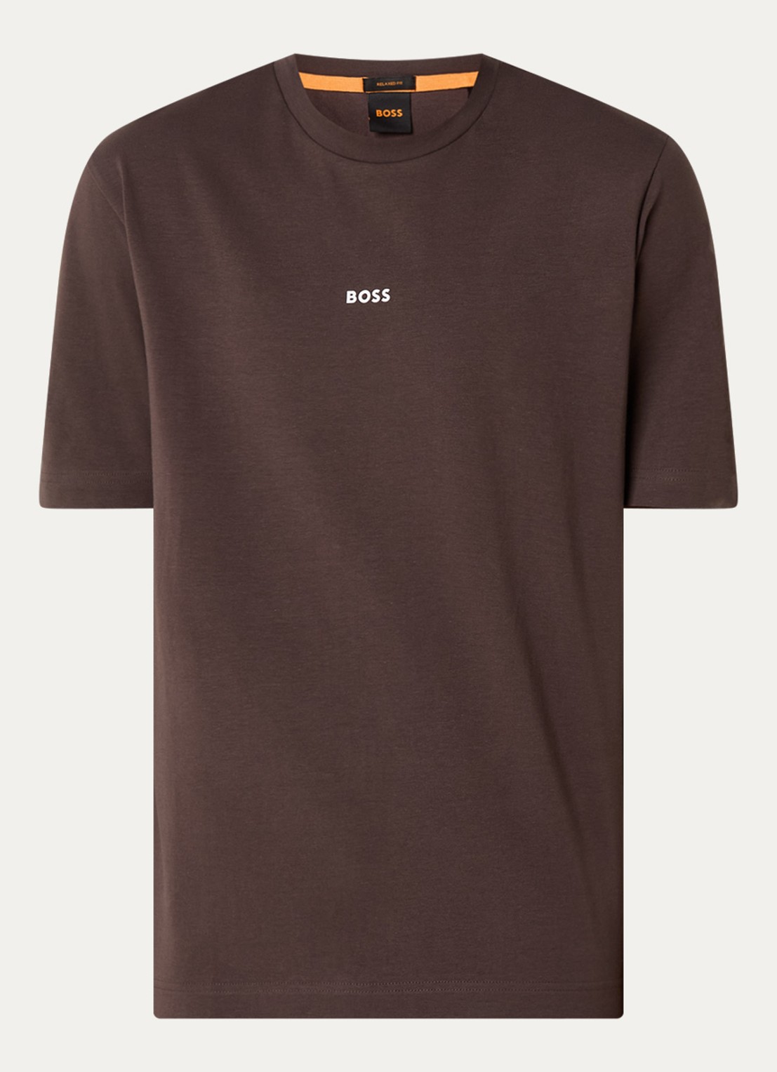 BOSS T-shirt van stretchkatoen met contrastlogo - voorkant 3 open brown-248 / bruin