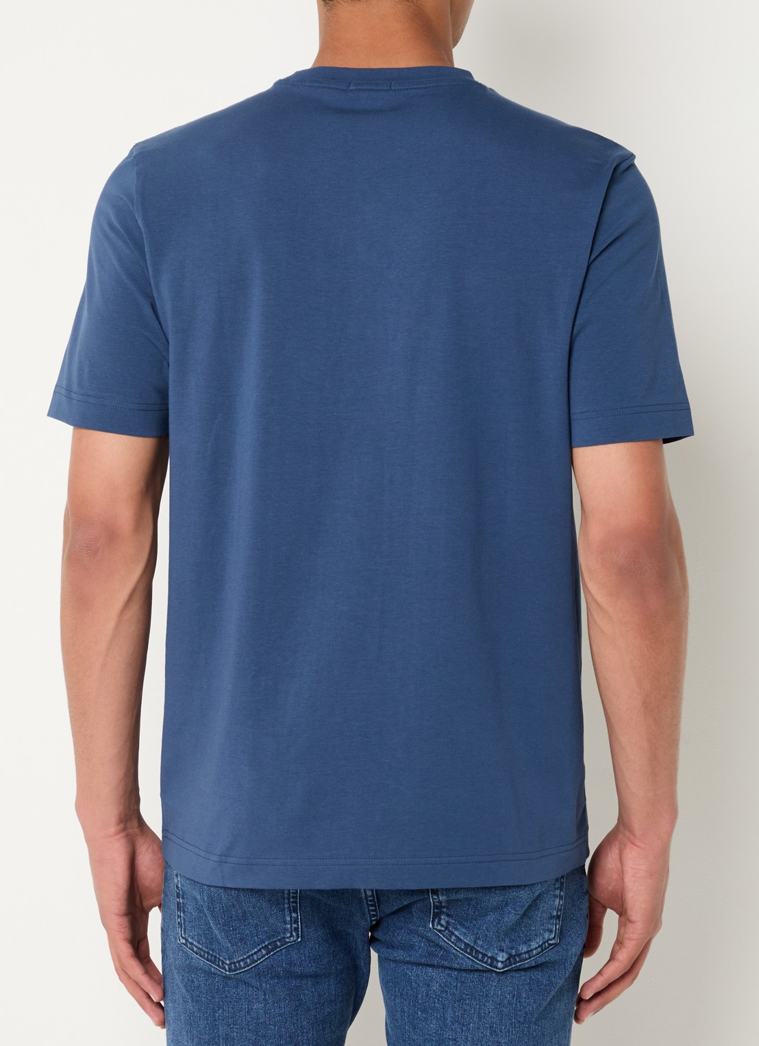 BOSS T-shirt van stretchkatoen met contrastlogo - achterkant 3 open blue-466 / blauw