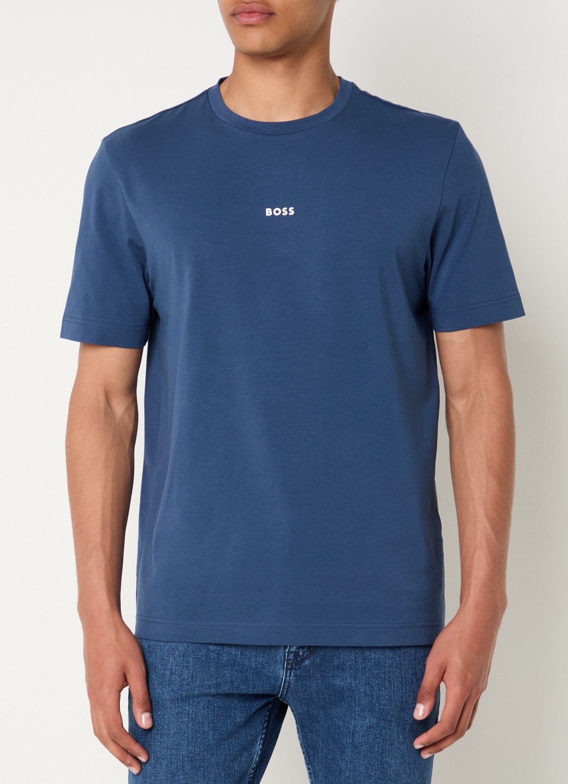 BOSS T-shirt van stretchkatoen met contrastlogo - detail 4 open blue-466 / blauw