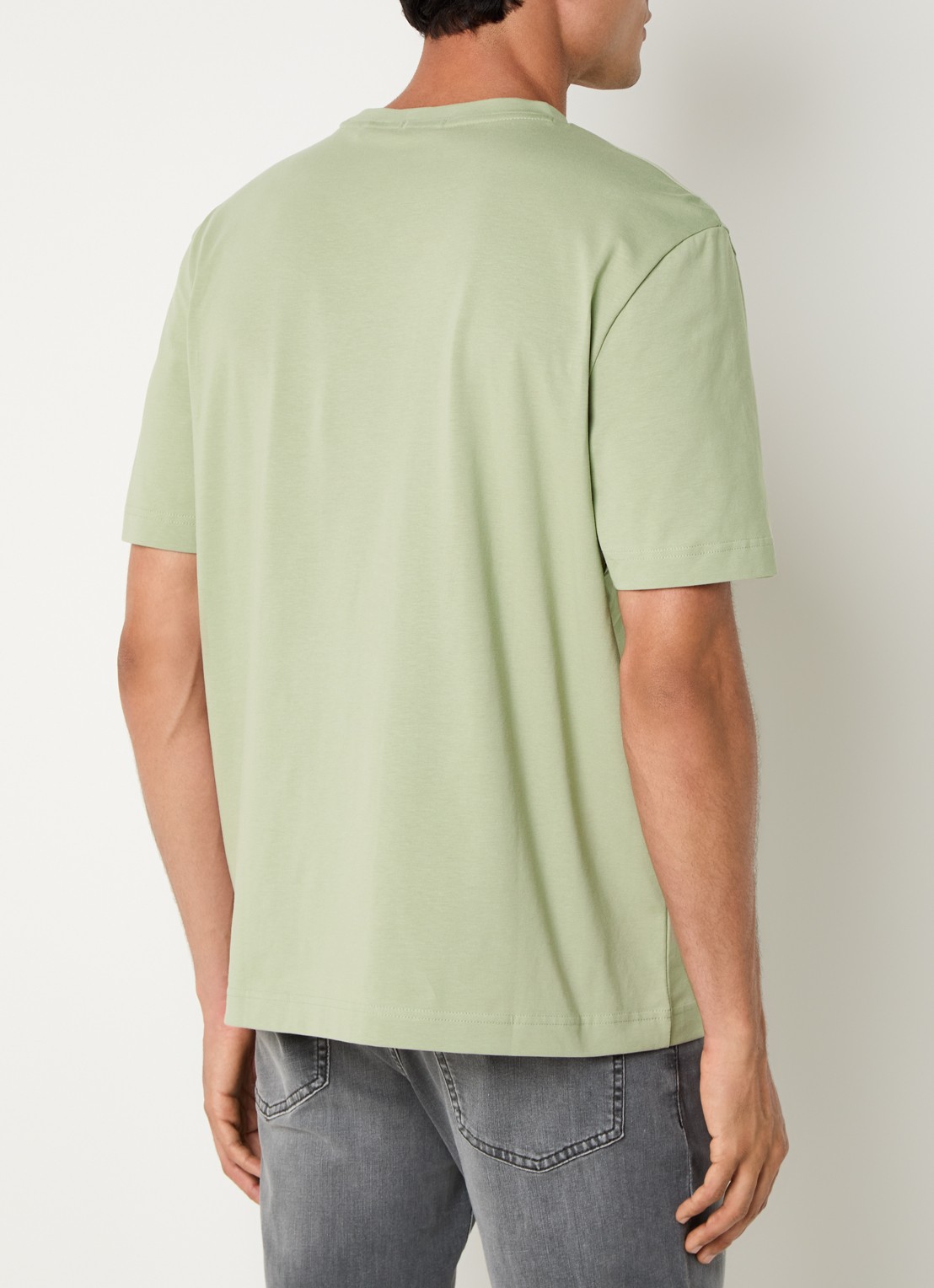 BOSS T-shirt van stretchkatoen met contrastlogo - achterkant open green-370 / groen