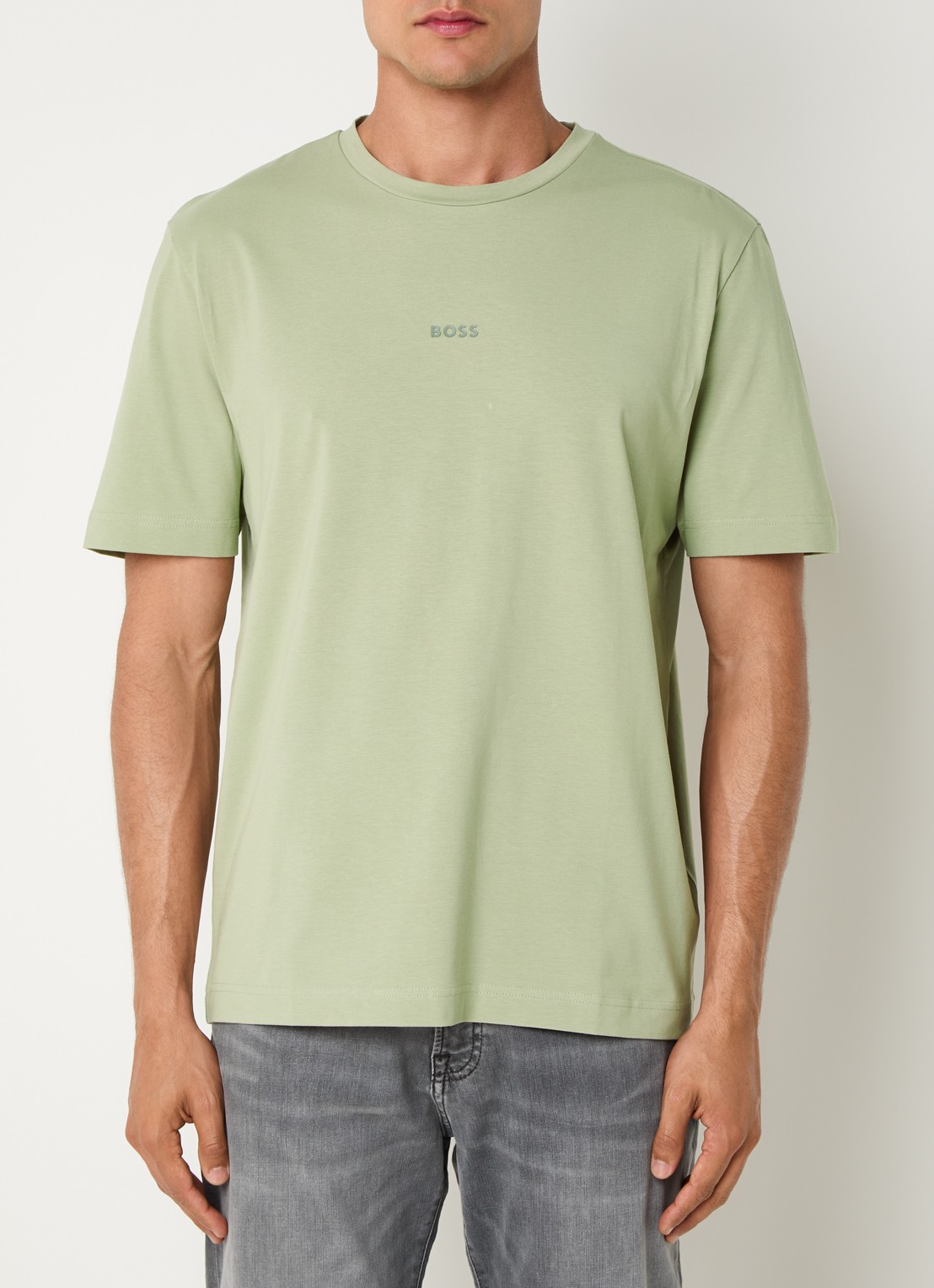 BOSS T-shirt van stretchkatoen met contrastlogo - detail 4 open green-370 / groen