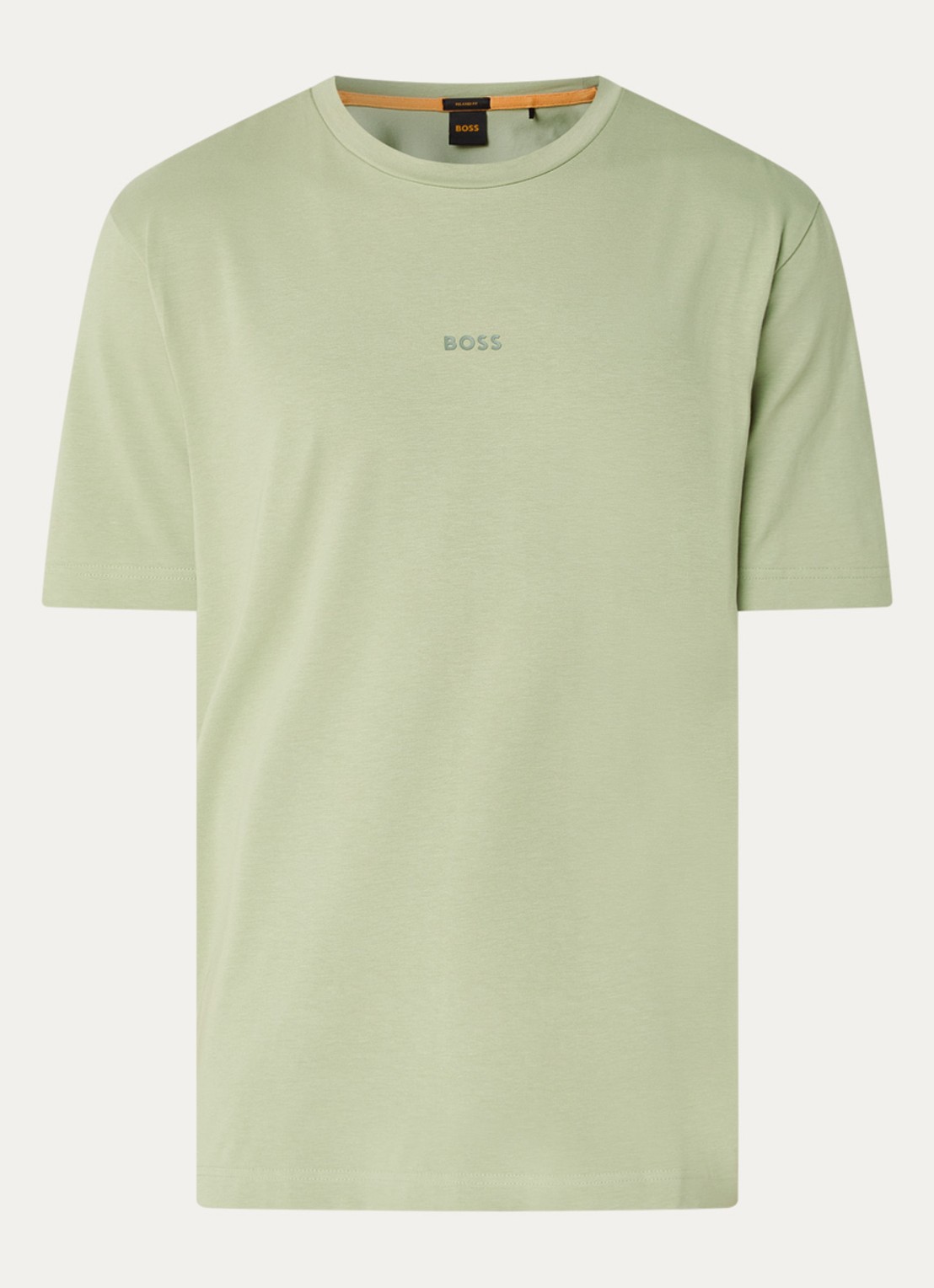 BOSS T-shirt van stretchkatoen met contrastlogo - voorkant 2 open green-370 / groen