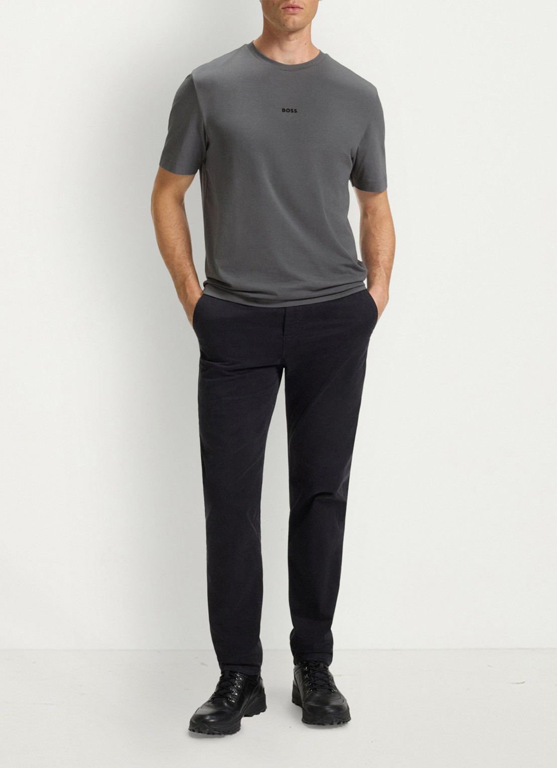 BOSS T-shirt van stretchkatoen met contrastlogo - voorkant 3 open grey-062 / grijs