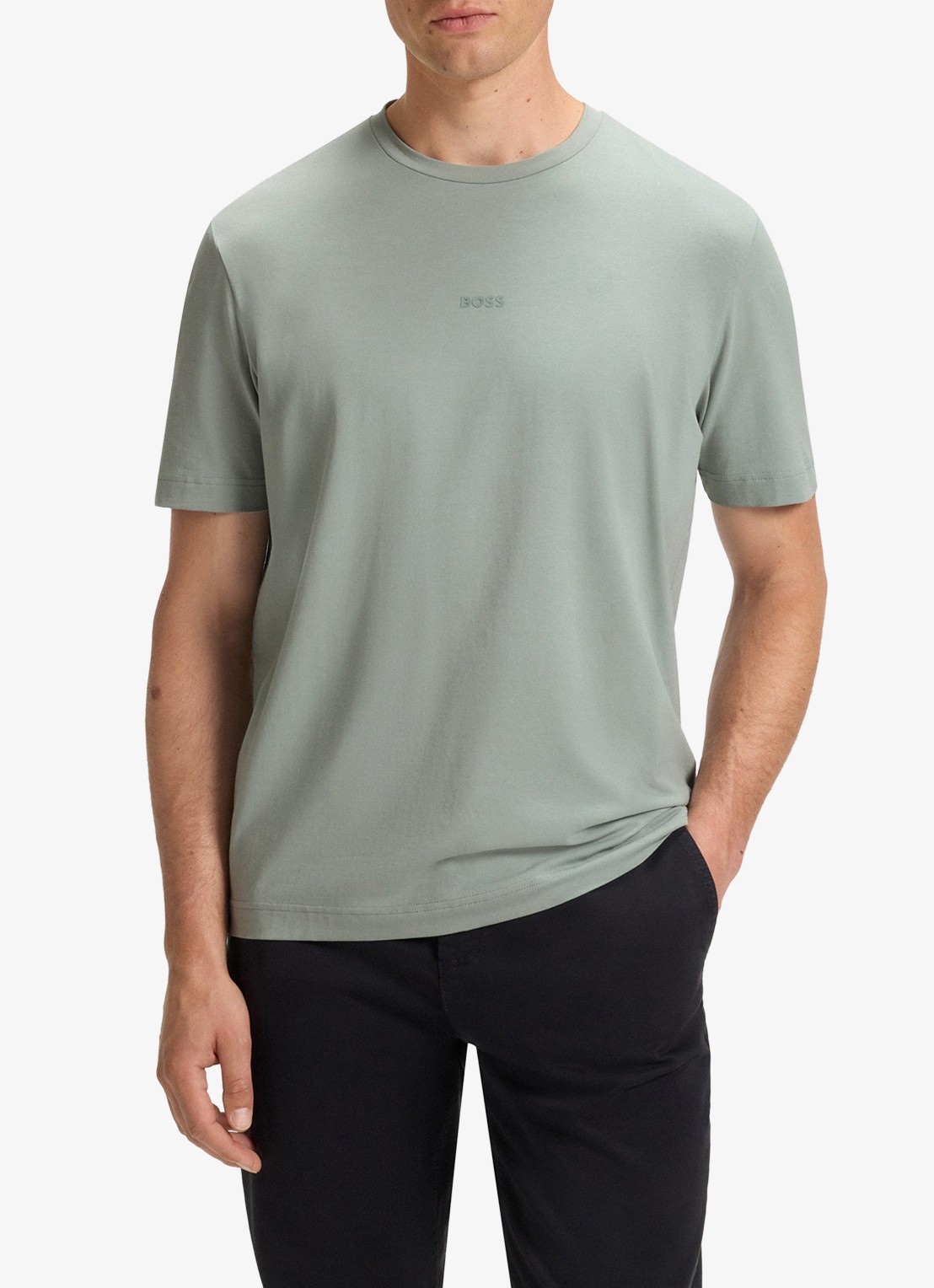 BOSS T-shirt van stretchkatoen met contrastlogo - detail 4 open green-351 / groen