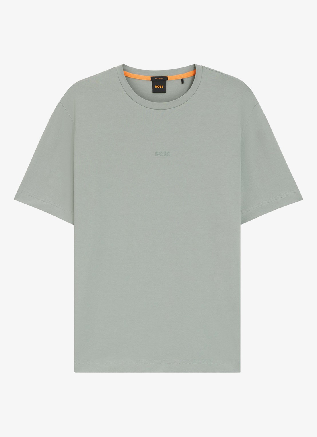 BOSS T-shirt van stretchkatoen met contrastlogo - voorkant 2 open green-351 / groen