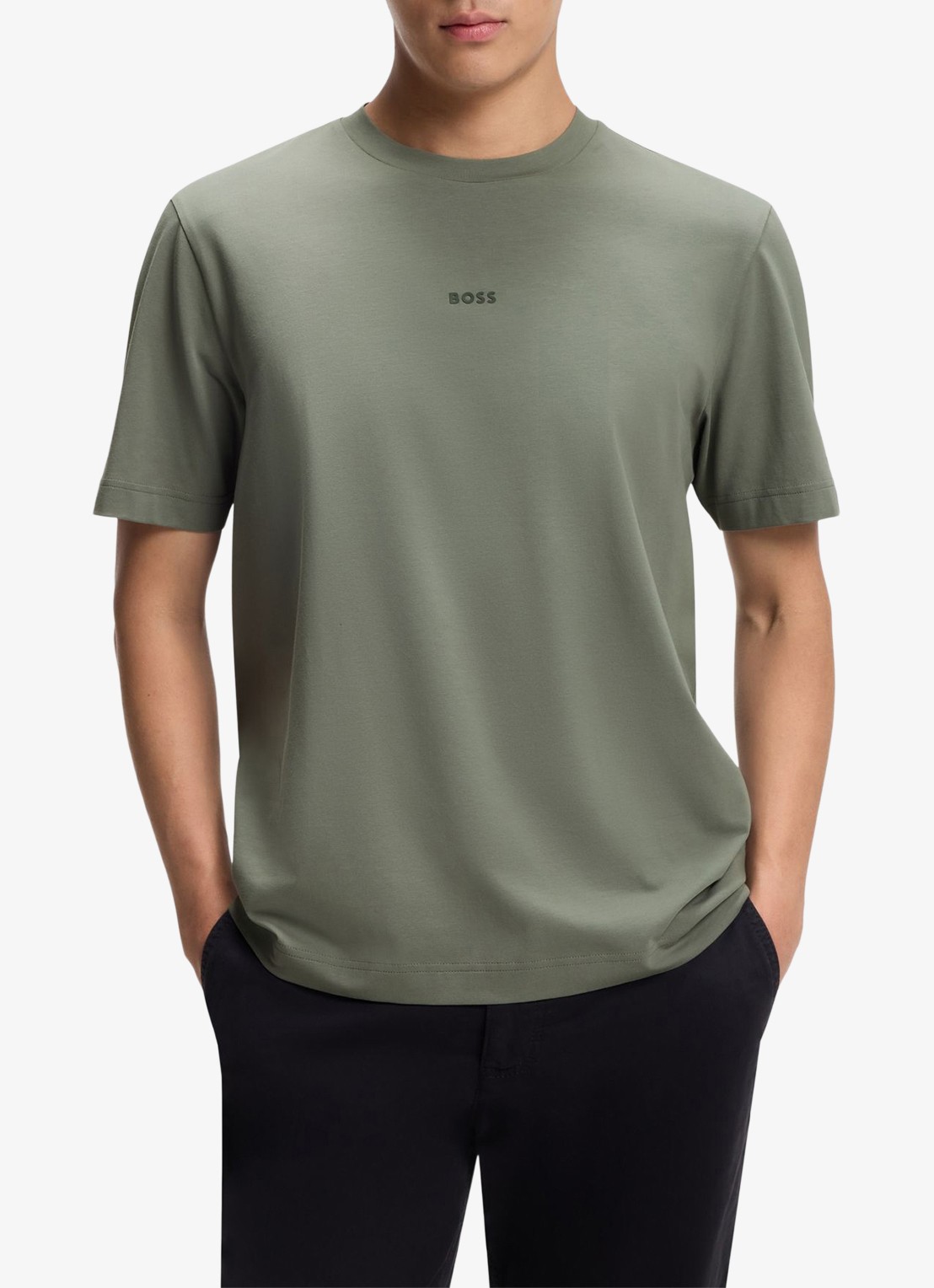 BOSS T-shirt van stretchkatoen met contrastlogo - detail 4 open grey-077 / grijs