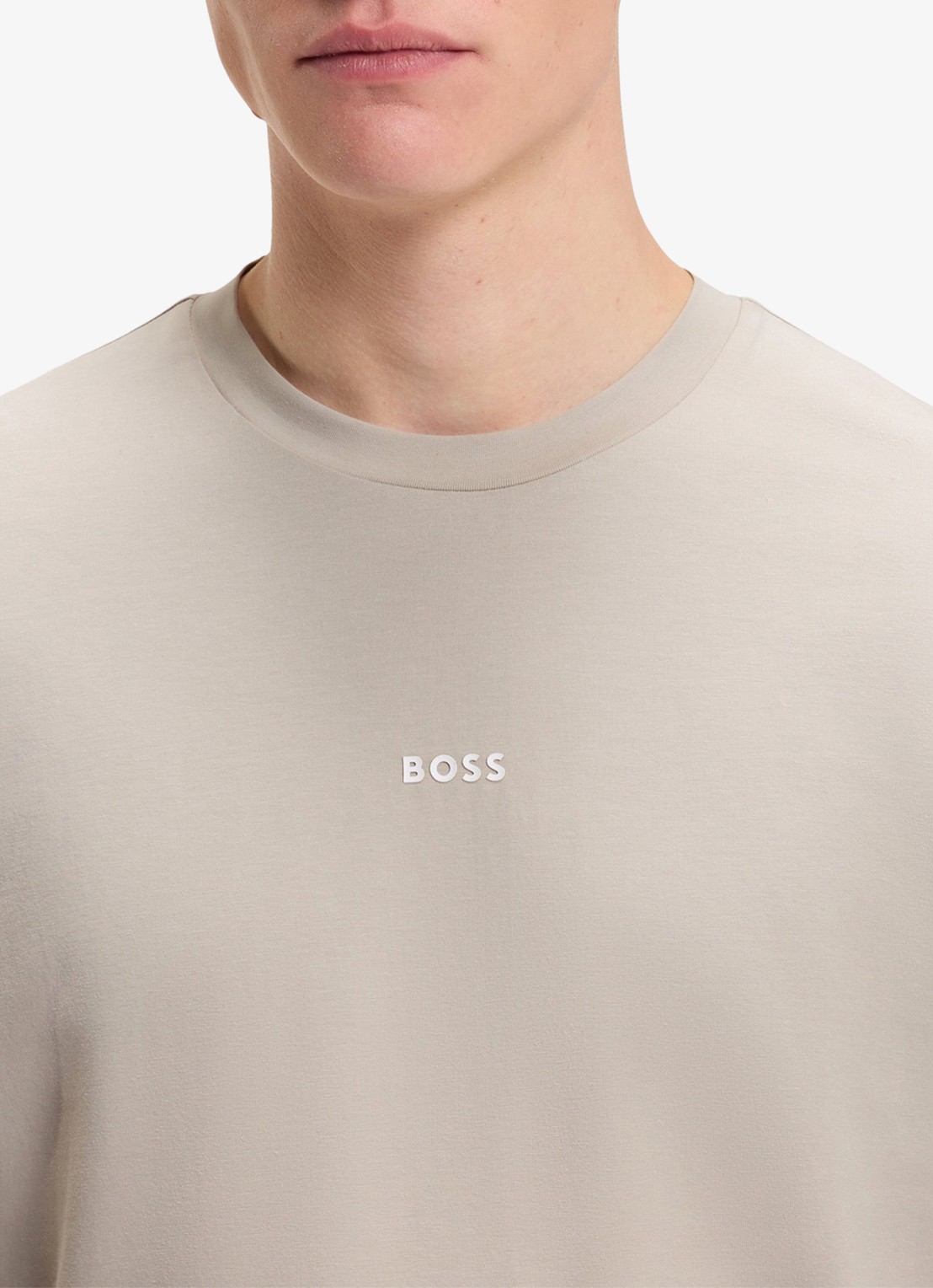 BOSS T-shirt van stretchkatoen met contrastlogo - detail 5 open grey-070 / grijs